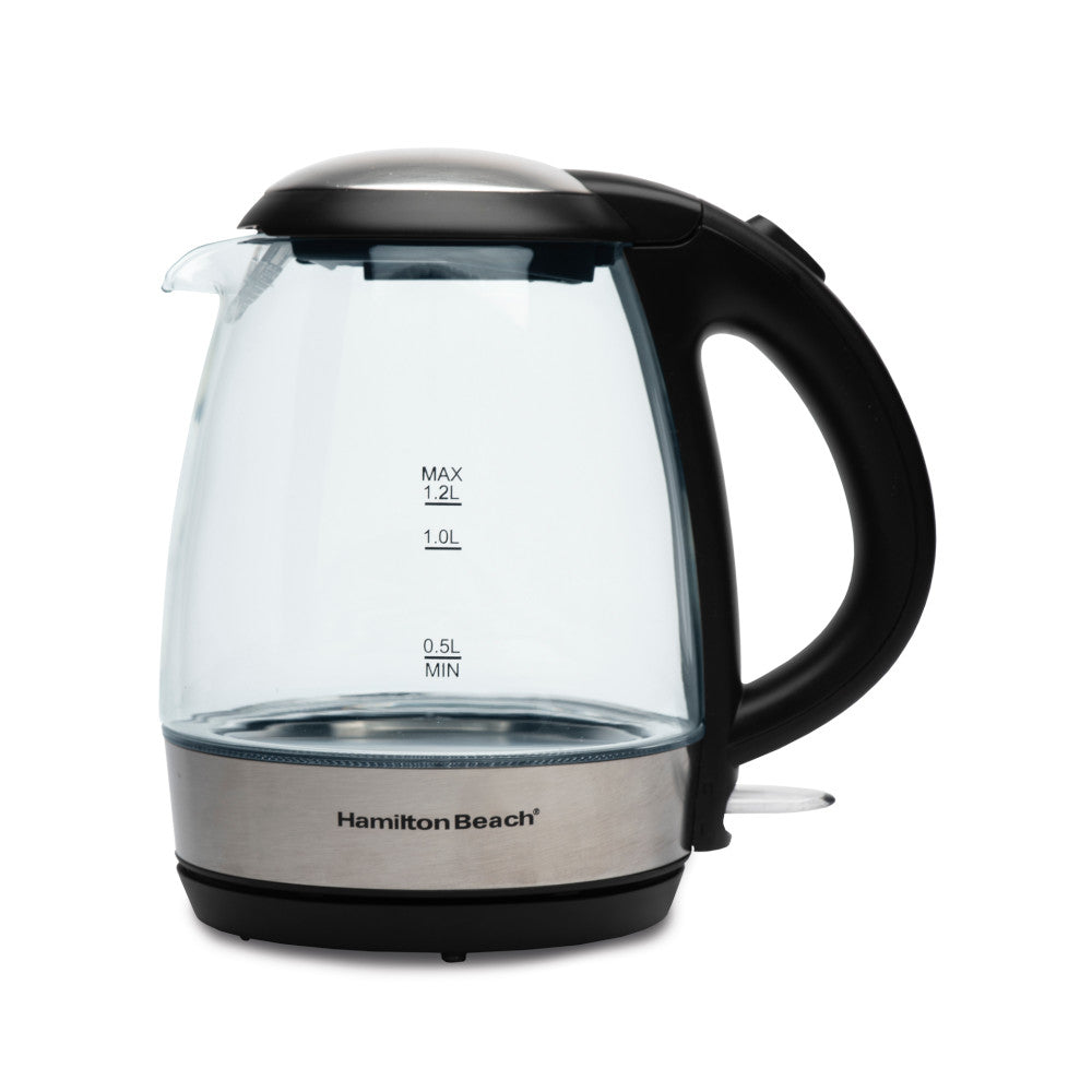 Hamilton Beach 40931C 1.2L Glass Electric Kettle - Fast Boiling, Auto Shut-Off & Boil-Dry Protection - Perfect for Tea, Coffee & Instant Meals in Home or Office