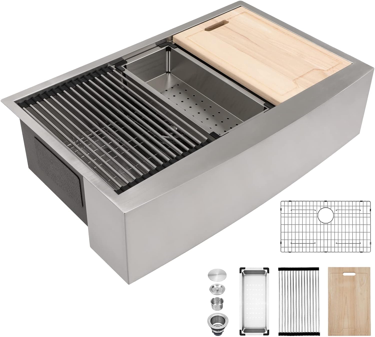 36 Inch Stainless Steel Farmhouse Kitchen Sink - Single Bowl Apron Front Farm Sink with Accessories | Handmade Modern Design for Rustic & Contemporary Kitchens | Perfect for Cooking, Baking, and Entertaining