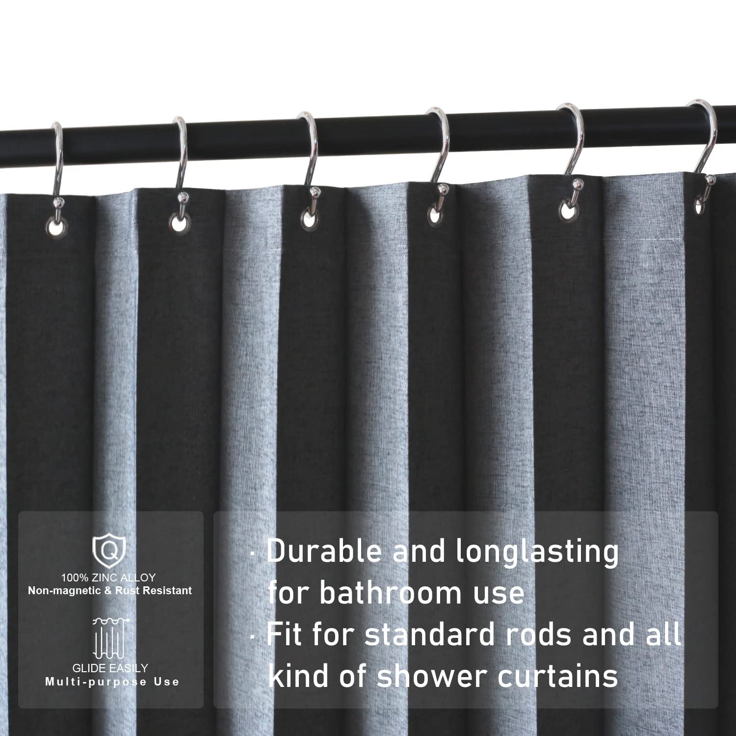 12-Pack Rust-Proof S-Shaped Shower Curtain Hooks - Decorative Chrome Shower Rings & Multi-Purpose Hangers for Bathroom, Kitchen, Closet Organization