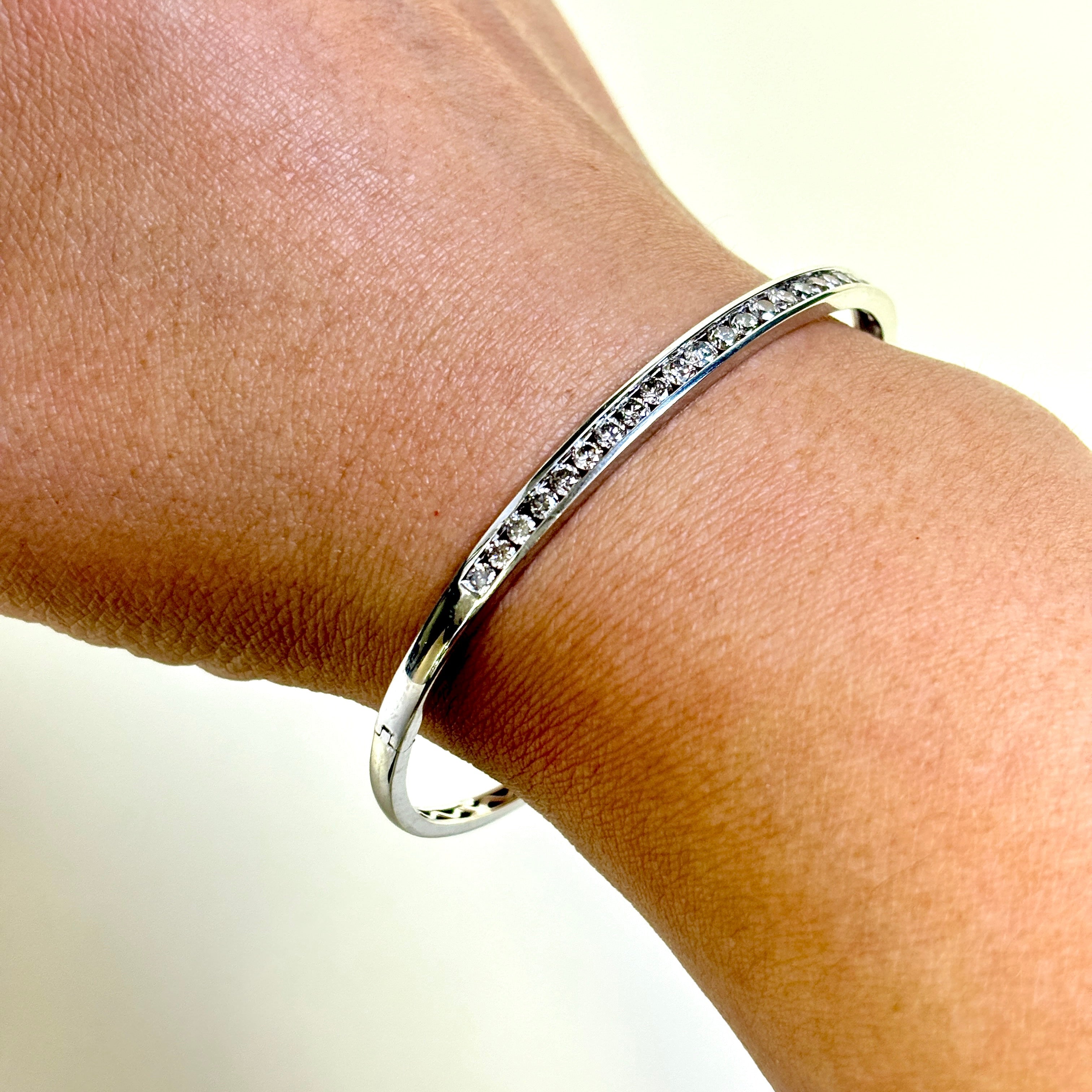 10K White Gold Diamond Bangle Bracelet for Women - 1.37 Carat Total Weight (ctw) - 7 Inches - Elegant Jewelry Gift for Anniversary, Birthday & Special Occasions