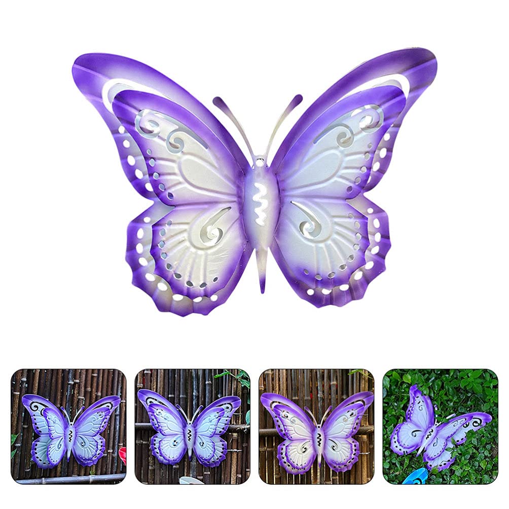 Handmade Wrought Iron Butterfly Wall Decor - Purple 3D Tree Garden Hanging Art for Home & Outdoor Decoration | Perfect for Living Room, Bedroom, Patio, and Garden Wall Accents