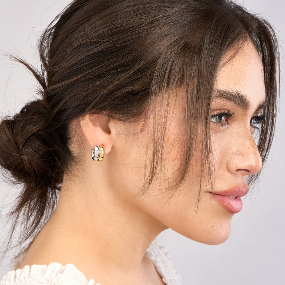 14K Two-Tone Gold Double Open Hoop Earrings for Women - Elegant Everyday & Party Jewelry