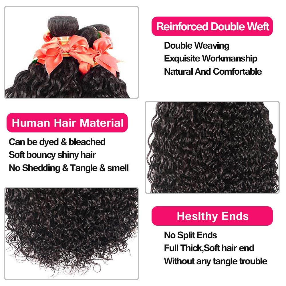 10A Grade Water Wave Human Hair Bundles - 4 Pcs Brazilian Deep Curly Wet & Wavy Hair Extensions (20/22/24/26 Inch) - Natural Black Color for Stunning Hairstyles | Perfect for Daily Wear, Parties & Special Occasions