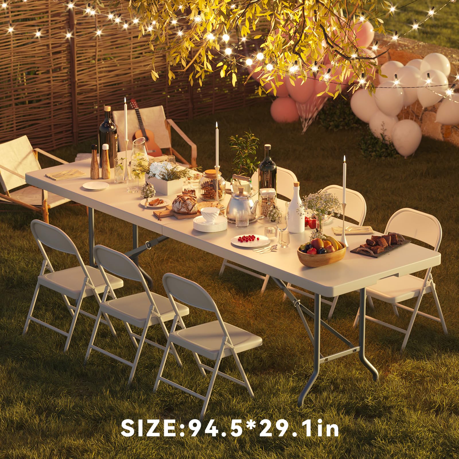 Nazhura 8 Foot Foldable Table - Heavy Duty & Portable Folding Table for Dining, Picnics, Parties | Sturdy Outdoor & Indoor Use for Events, Camping, BBQs, and Home Gatherings
