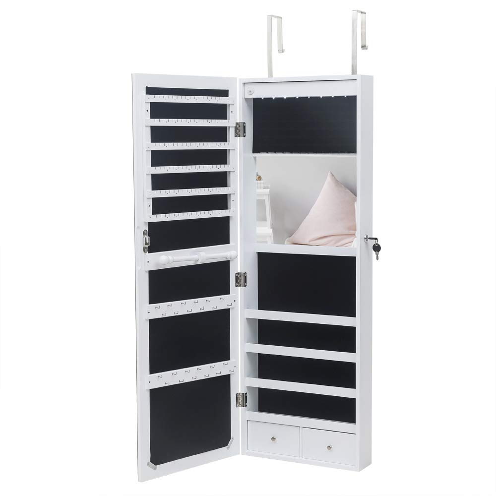 LED Jewelry Cabinet with Mirror - Lockable Wall Mounted Jewelry Armoire Organizer for Necklaces, Rings & Accessories | Perfect for Bedroom, Closet & Dressing Room Organization
