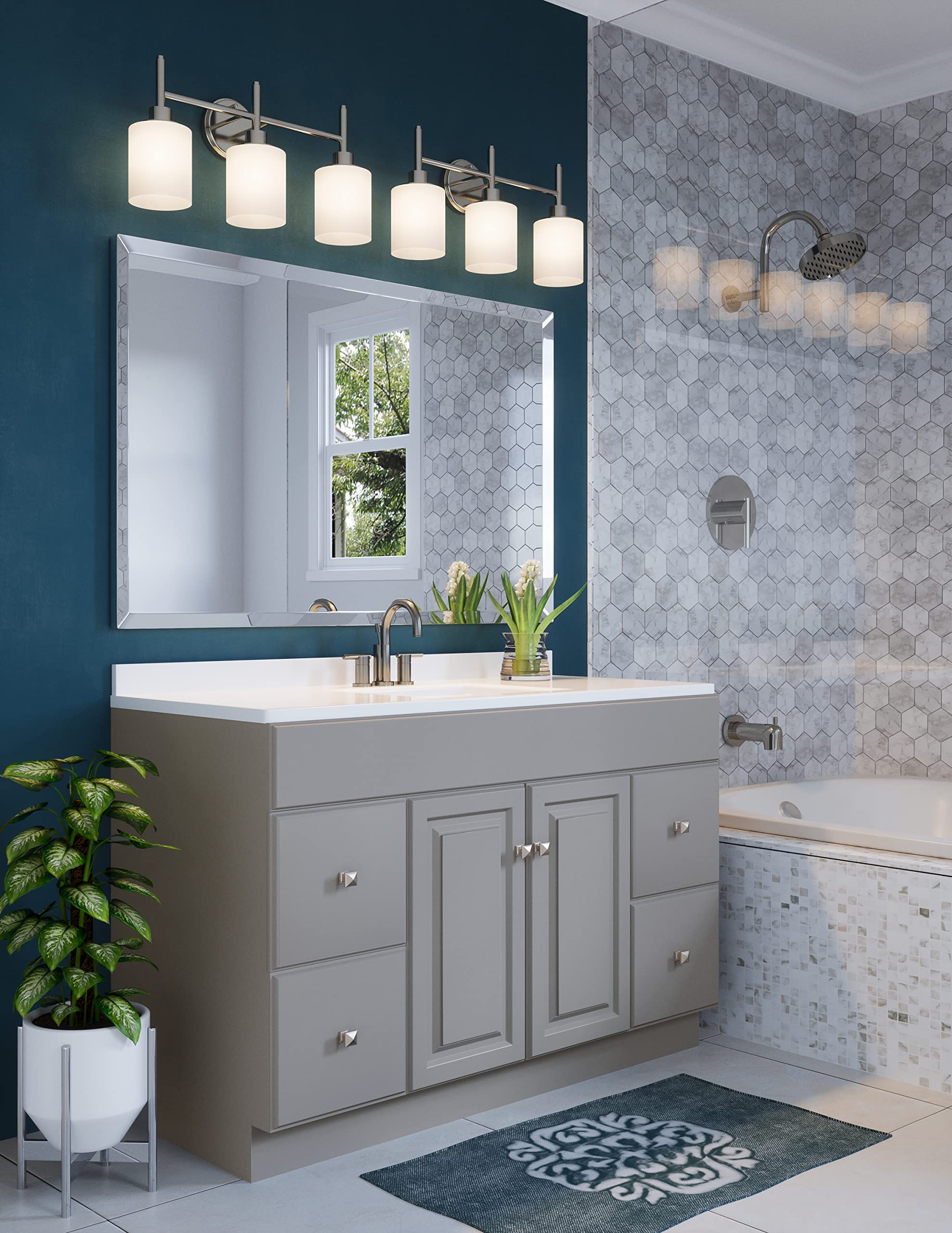 Design House 556209 - 3-Light Dimmable Bathroom Vanity Lighting Fixture in Satin Nickel with Frosted Glass Shade, Rustproof Bathroom Light for Mirror, Makeup Area & Powder Room (Perfect for Modern Home Bathroom Renovation)