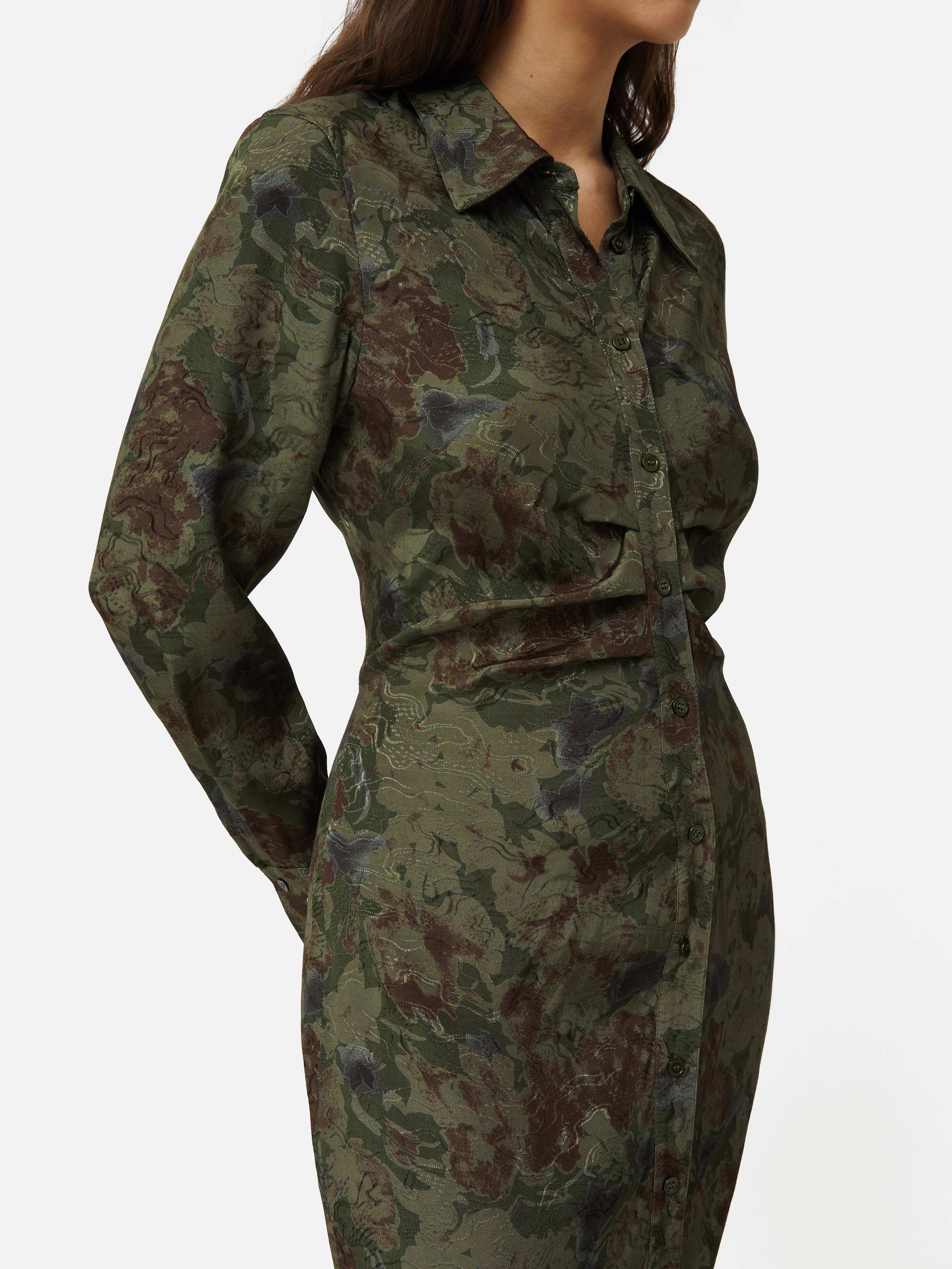 Elegant Green Floral Jacquard Dress for Women - Perfect for Spring Weddings & Garden Parties