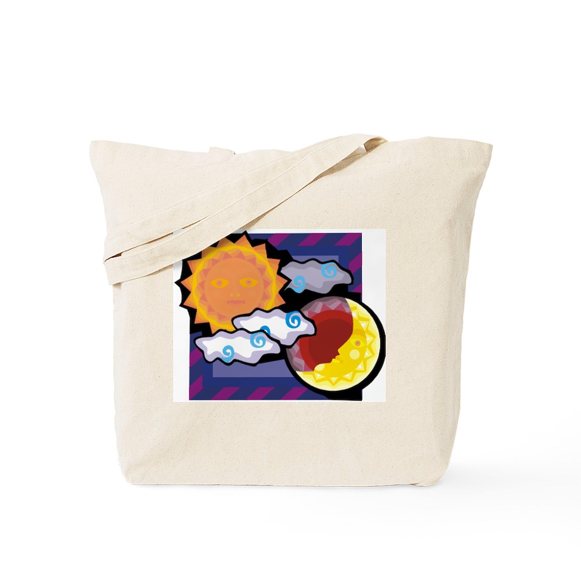 Eco-Friendly Sun Moon Design Natural Canvas Tote Bag - Reusable Grocery Shopping Bag & Beach Tote for Women | Perfect for Groceries, Beach Trips & Everyday Use