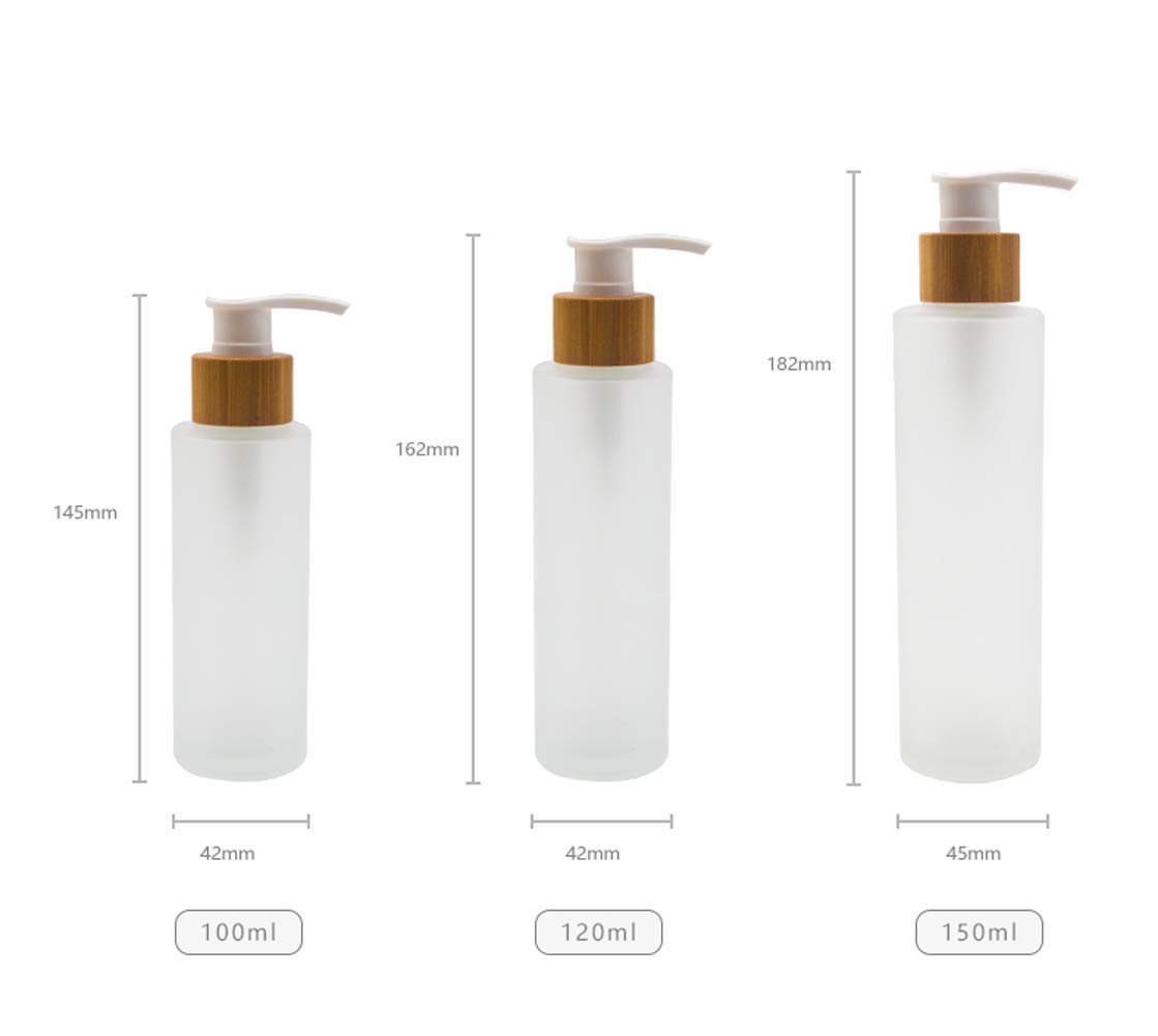 1 PC 150ml/5oz Glass Lotion Bottle with Bamboo Pump Dispenser - Refillable Cosmetic Container for Moisturizer, Cream, Essential Oil & Liquids - Perfect for Bathroom, Spa, Salon & Home Toiletries Organization