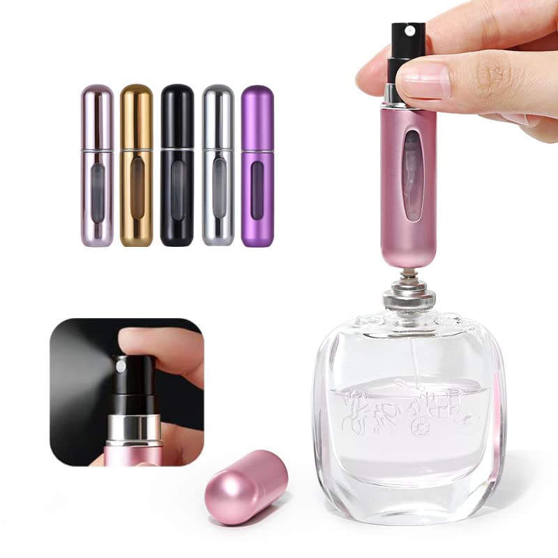 BESTAQUA 5-Pack Refillable Travel Perfume Bottles - 5ml Mini Perfume Atomizer Spray Set, Portable Scent Pump Case for Women & Men - Perfect for Purse, Gym Bag, Office, and Airplane Travel Essentials