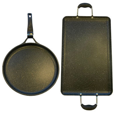 Premium Marble Large Griddle 2-Pack - Double & Round Griddle Set for Gas, Electric & Induction Stoves - Perfect for Tortillas, Pancakes & Grilling - Comales Grandes de Mármol para Todo Tipo de Estufa
