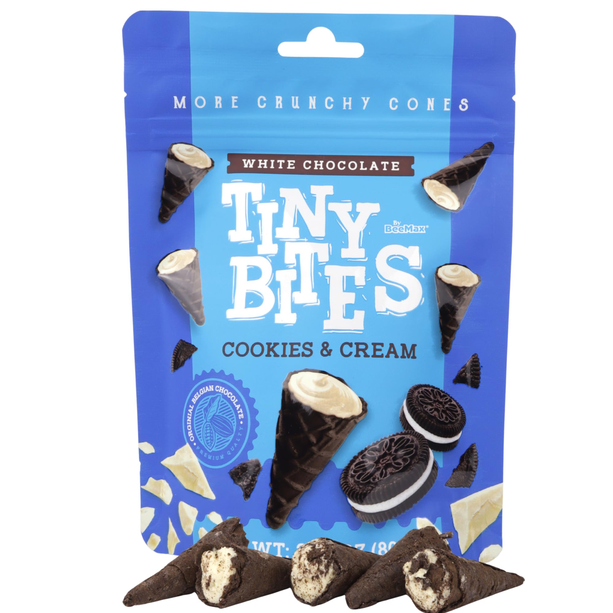 Bee Max Cookies and Cream Cones Tiny Bites - Bite Size Waffle Cone Snacks in Resealable Bag (2.82oz) - Perfect for Parties, Movie Nights & On-the-Go Snacking