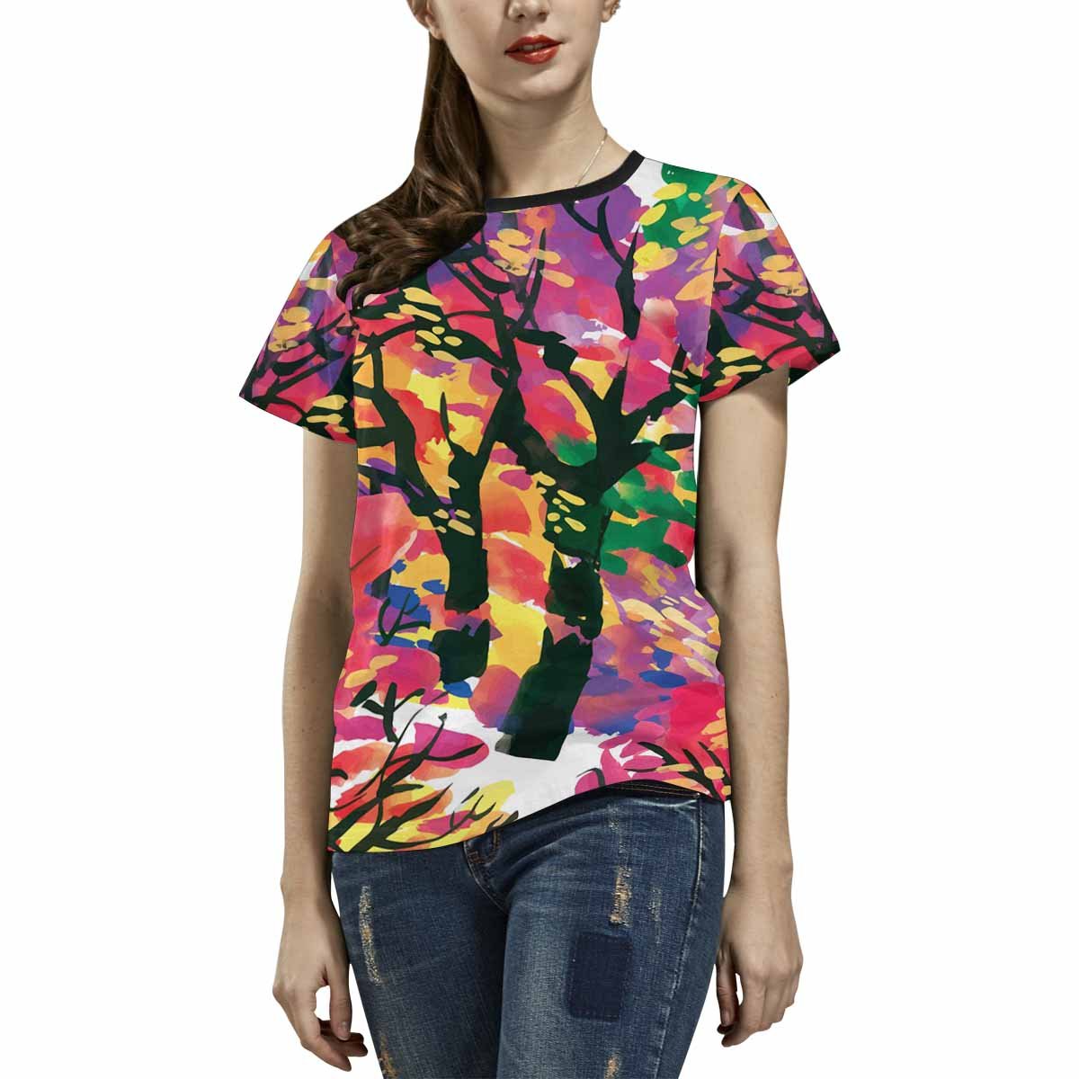 Women's Printed T-Shirts with Watercolor Autumn Leaves Design - Casual Fall Fashion for Everyday Wear & Seasonal Outfits