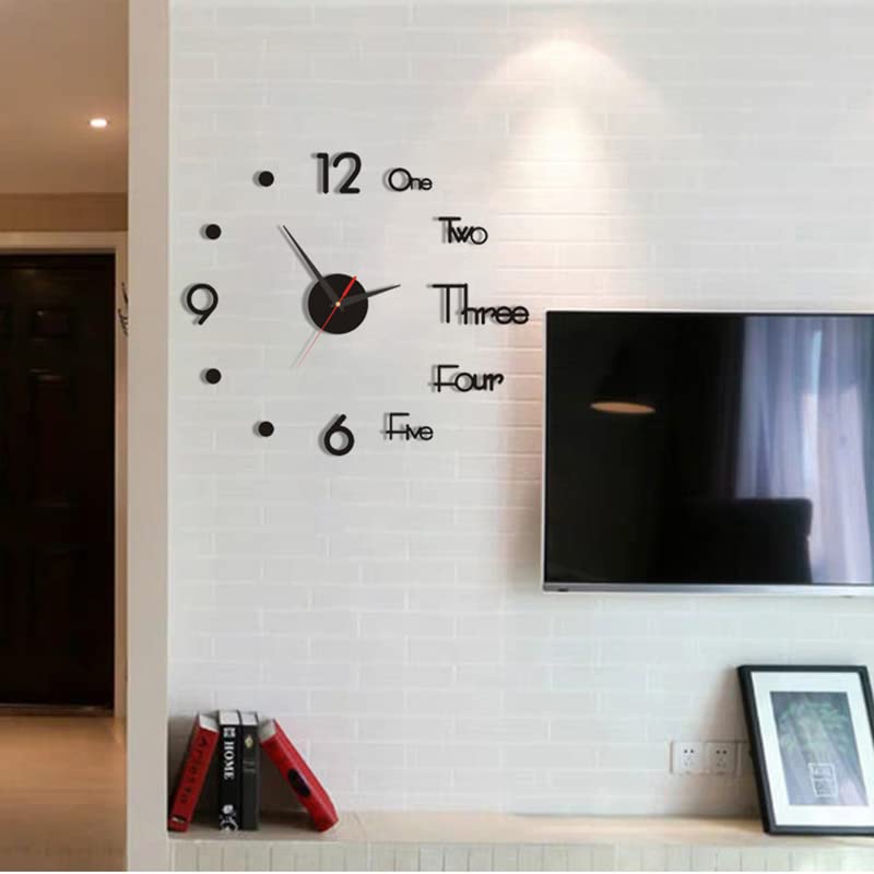 PerGar Frameless Luminous Wall Clock - Modern Silent Battery Operated Night Light Clock for Living Room, Bedroom & Office Decor (Black, 90cm) - Perfect for Nighttime Visibility & Stylish Home Décor