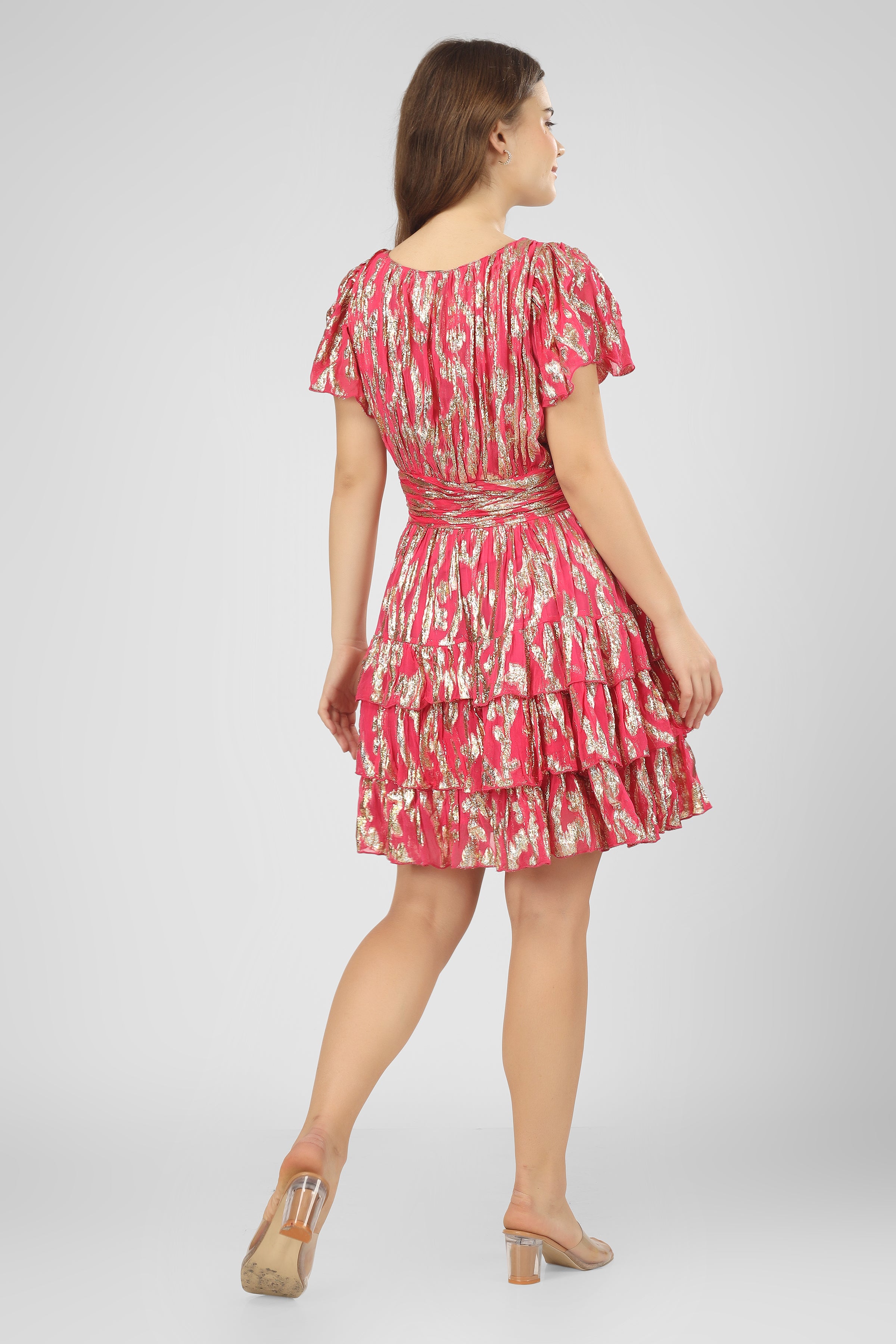 Madison Bright Pink Metallic Printed Mini Dress for Women - Party, Cocktail, Night Out, Date Night, Club Wear - Sexy & Stylish Fashion Outfit