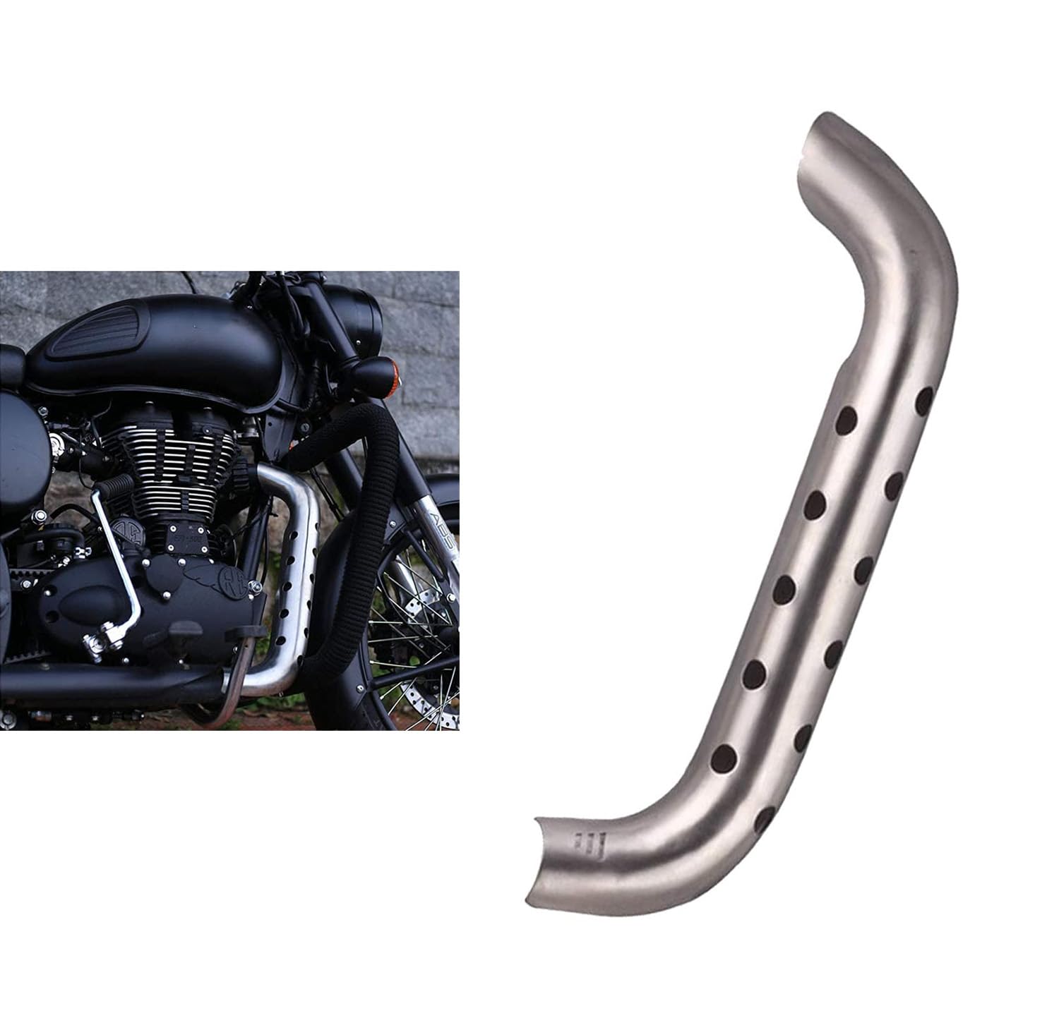 GH GENERIC HUB Bullet Heat Shield Cover Bend Pipe for Royal Enfield Bullet Classic 350 Exhaust - Silver Chrome Finish | Motorcycle Engine Protection & Heat Management Accessory for Riding Comfort