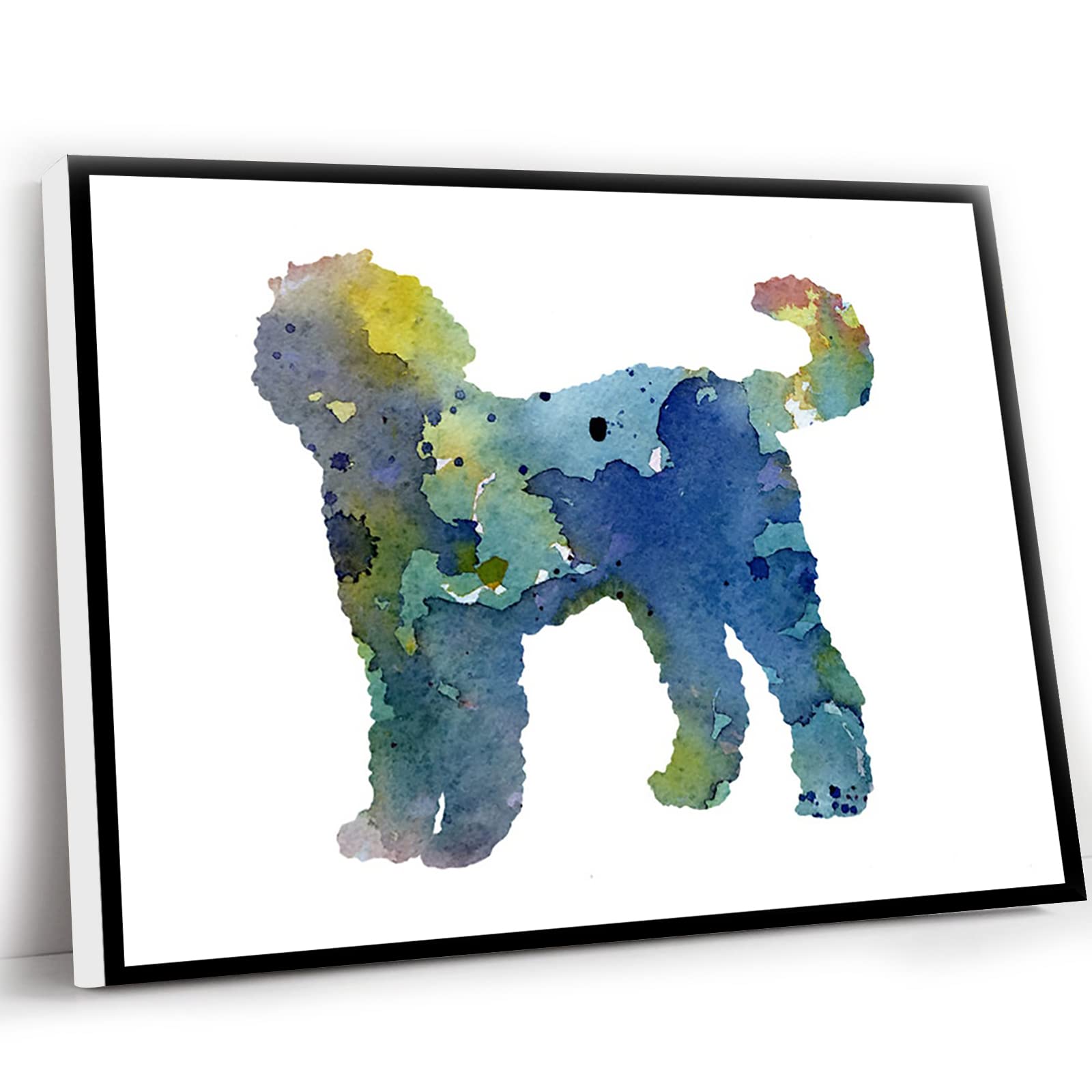 Blue Goldendoodle Abstract Watercolor Art Print - Modern Dog Canvas Wall Decor for Boys' Bedroom, Framed 16x24 Inch - Perfect for Kids' Room, Nursery & Pet Lover Gifts