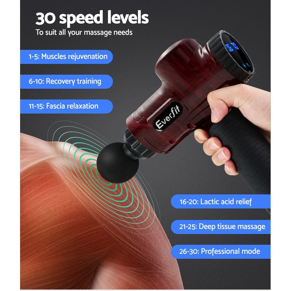 Everfit Deep Tissue Massage Gun - 6 Interchangeable Heads, LCD Display, Percussion Therapy for Muscle Pain Relief - Perfect for Athletes, Gym Recovery & Home Relaxation