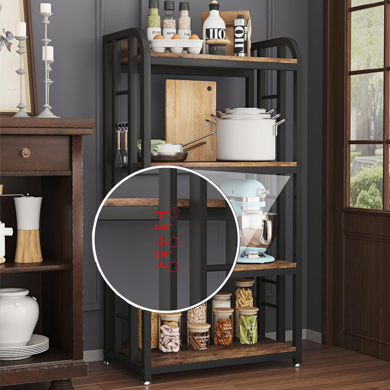 4-Tier Adjustable Microwave Stand with Storage Shelf - Free Standing Kitchen Organizer for Coffee Bar, Spices & Pots (Brown) - Perfect for Small Kitchens & Pantry Organization