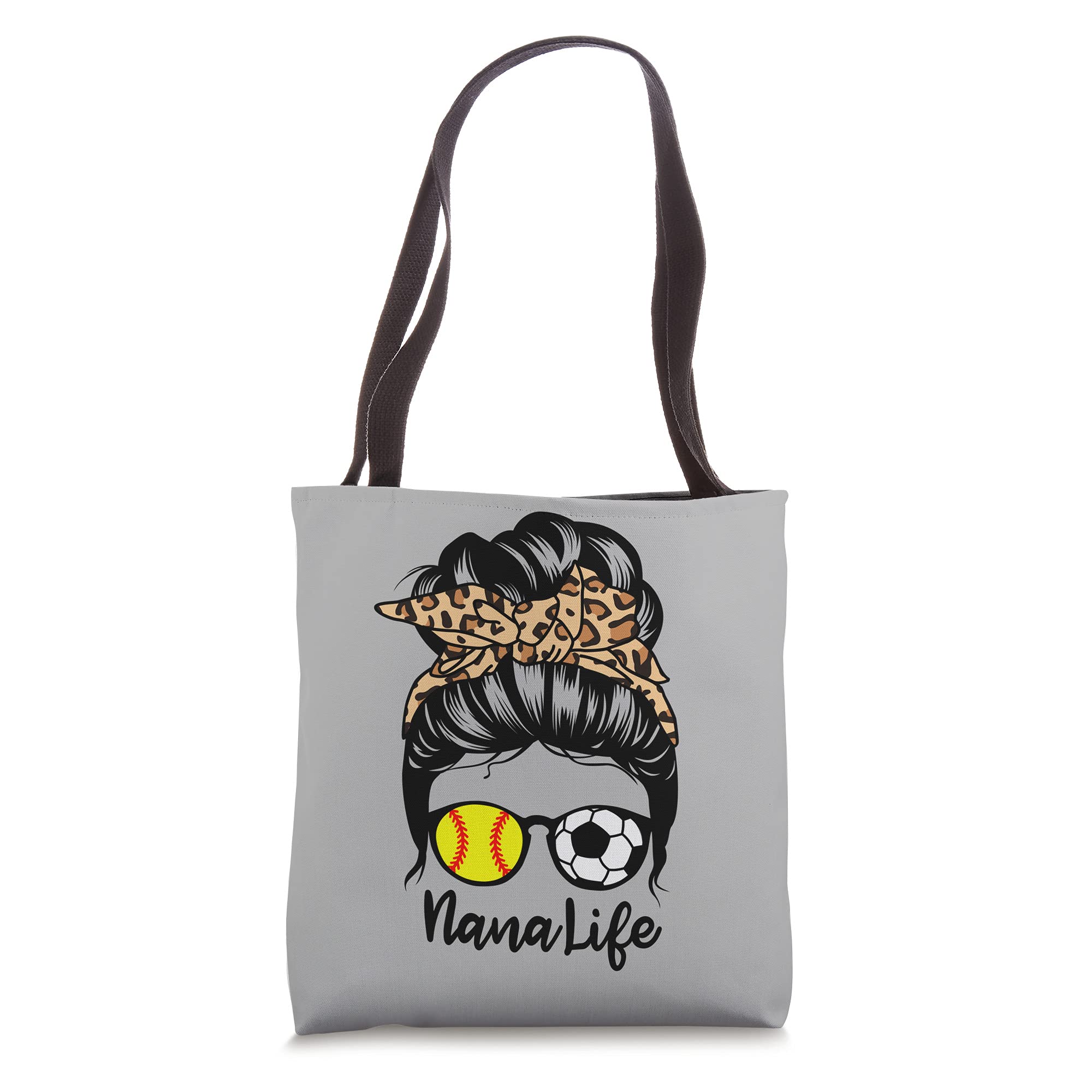 Funny Soccer Softball Player Tote Bag - Nana Life Messy Bun Hair Design - Perfect for Sports Fans, Gifts & Game Day Accessories