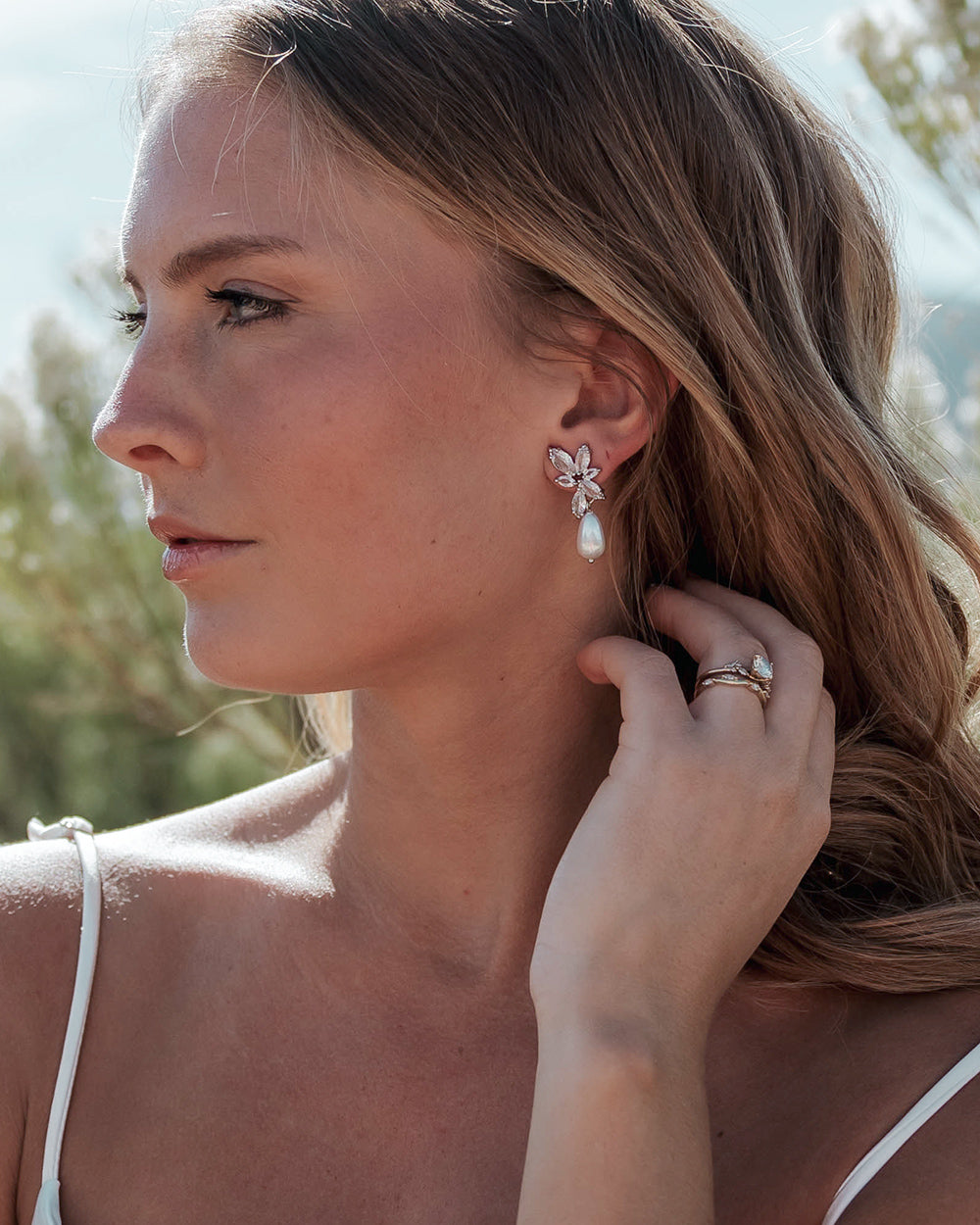 Mirabella Elegant Pearl Drop Earrings for Women - Sterling Silver Dangle Earrings for Wedding, Party & Special Occasions