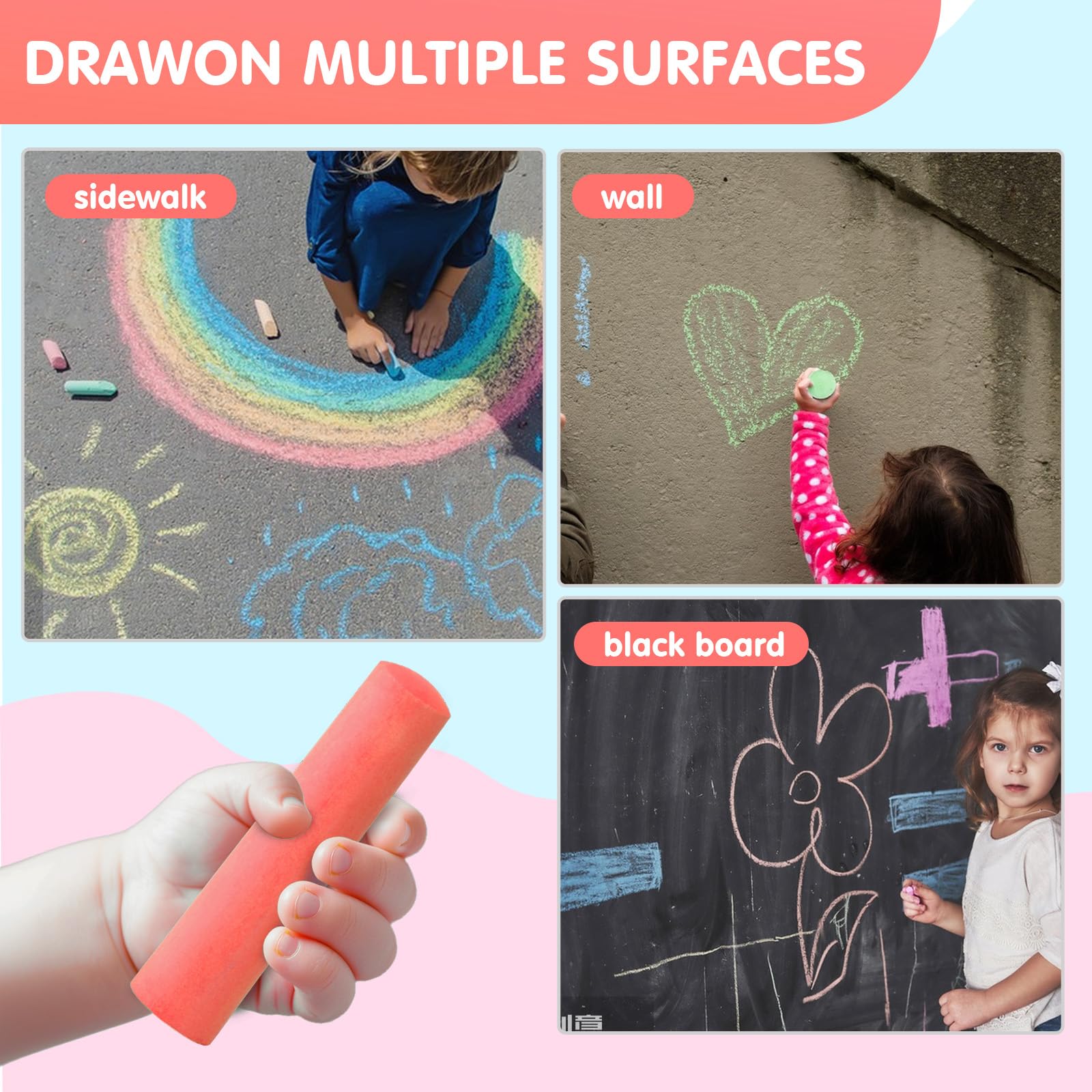 50 Pack Non-Toxic Washable Jumbo Sidewalk Chalk for Kids - Outdoor Art Play, Chalkboard & Blackboard Drawing - Vibrant Colors (Orange/Red) - Perfect for Driveway Art, School Projects & Playground Fun