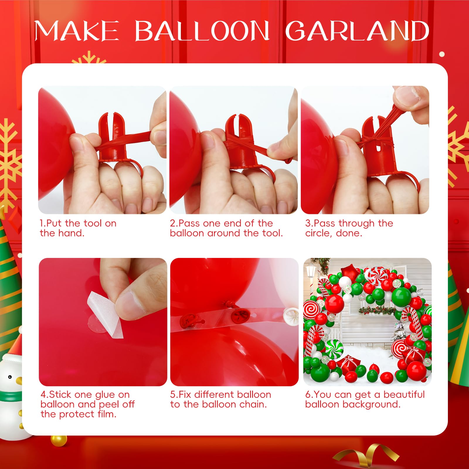 MGparty 172 PCS Christmas Balloon Garland Arch Kit - White Red Green Latex Balloons, Candy Cane & Star Balloons for Holiday Party Decor | Perfect for Christmas Tree Decorations, Home & Office Party Decorating, Xmas Photo Backdrops
