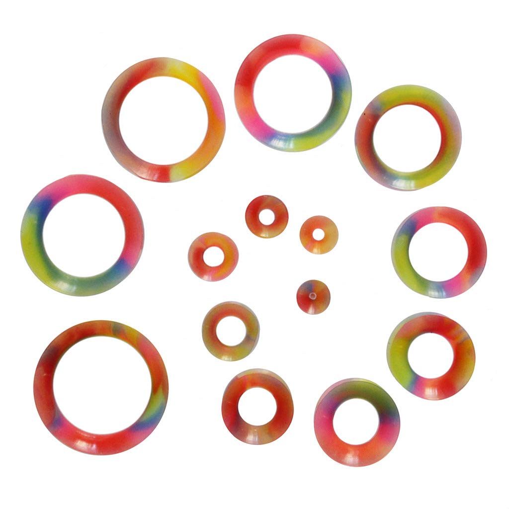 Rainbow Ultra Thin Silicone Double Flared Saddle Flesh Tunnels Ear Gauge Plugs Stretcher 3mm-22mm - Lightweight & Comfortable for Daily Wear, Parties & Body Modification