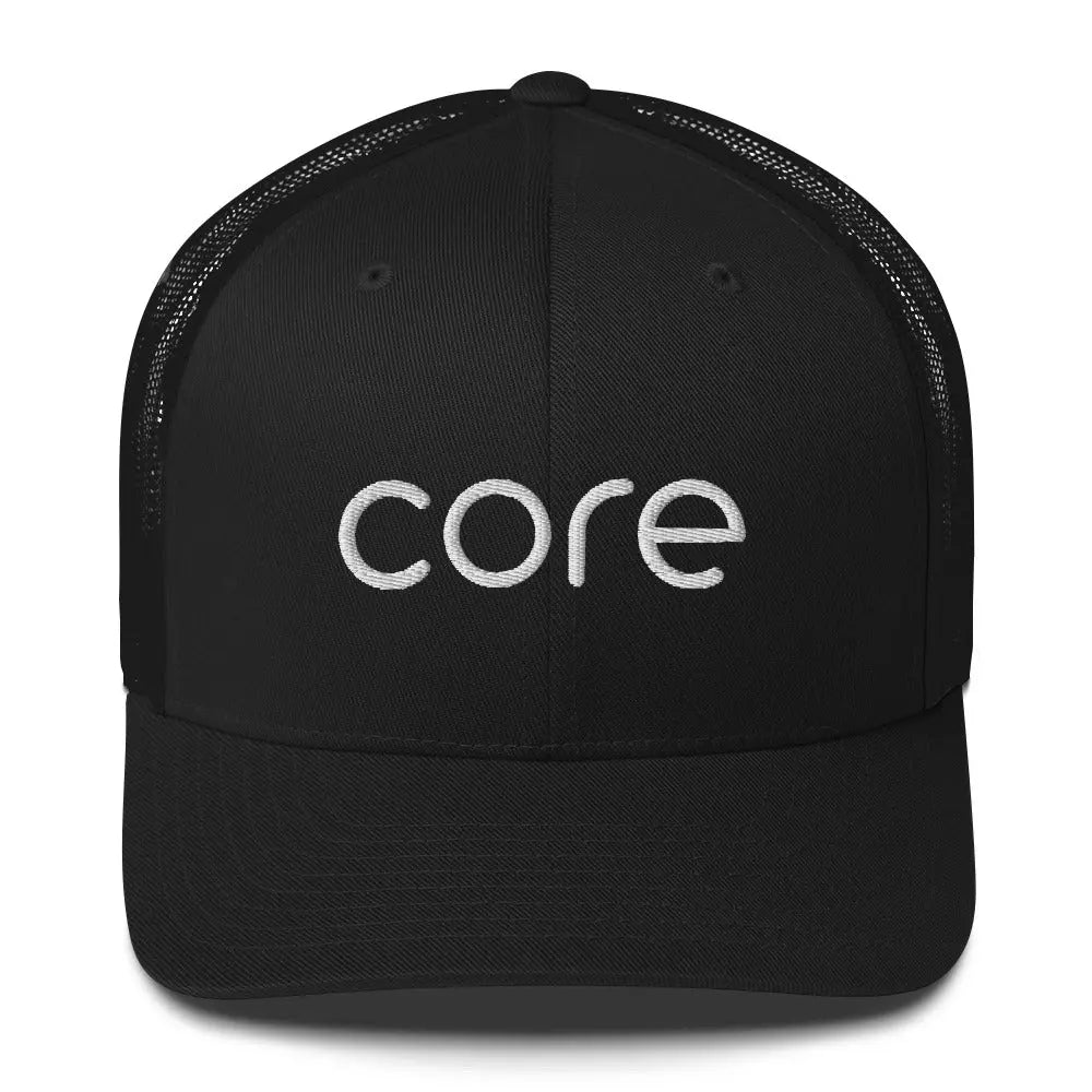 CORE Swimcore Trucker Hat - Black Performance Mesh Snapback for Swimming, Fitness & Outdoor Activities | Breathable & Lightweight Coach Cap for Men & Women
