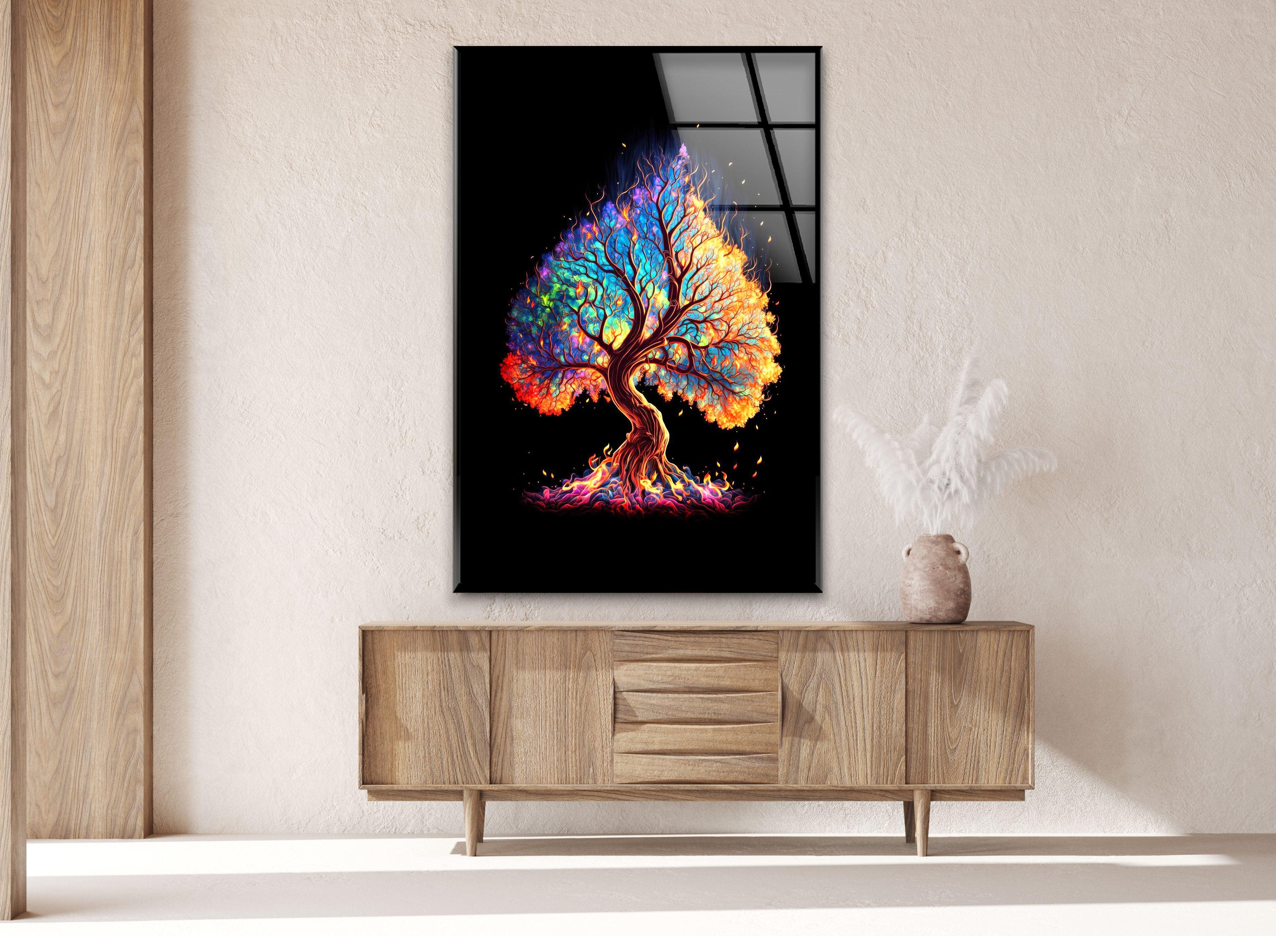 Vibrant Tree of Life Stained Glass Wall Art - Handmade Spiritual Decor for Living Room, Bedroom, or Meditation Space