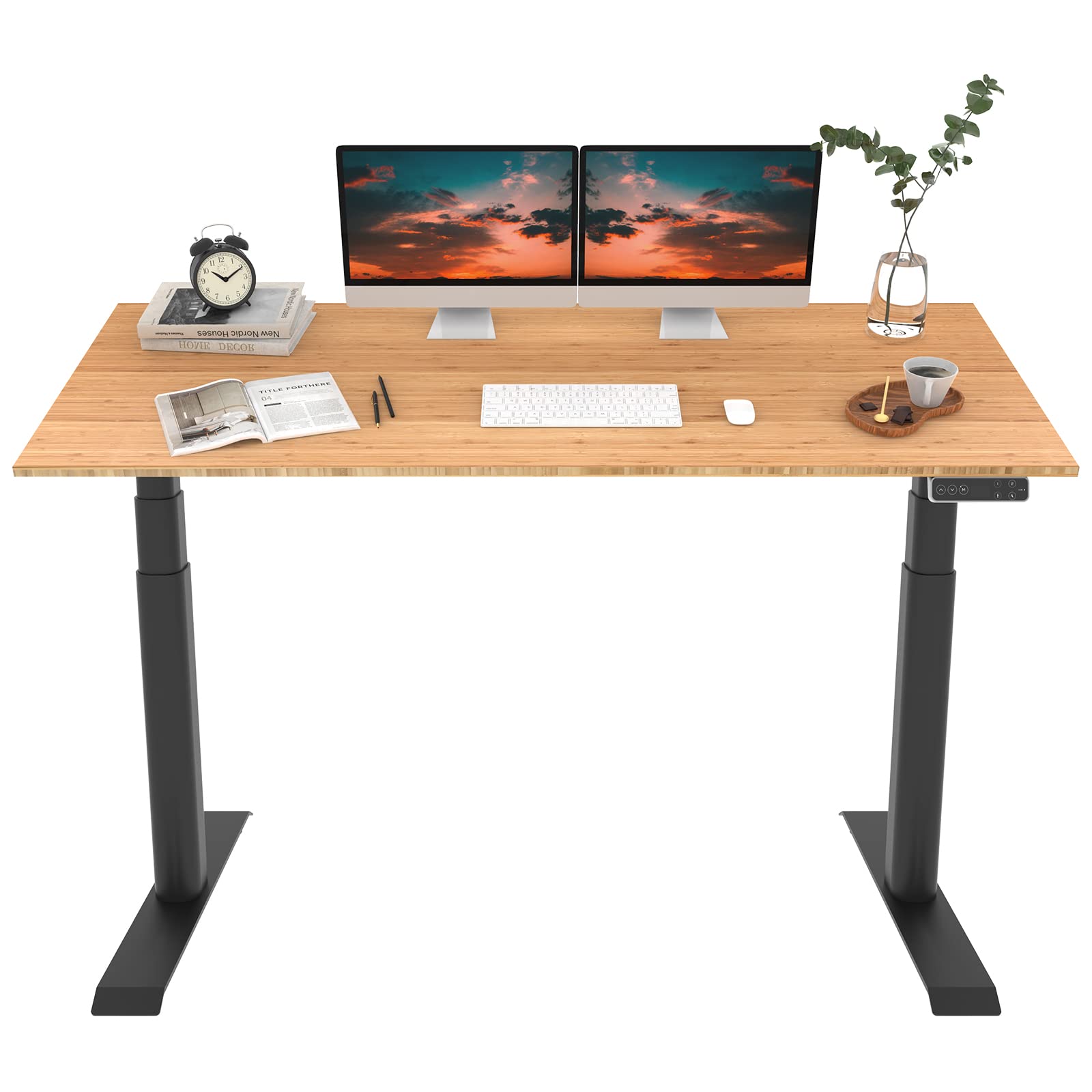 FLEXISPOT E8 Dual Motor 3-Stage Height Adjustable Standing Desk - 72x30 Inch Bamboo Top with Oval Legs, Black Frame - Electric Sit Stand Desk for Home Office, Gaming & Workspace (Ergonomic & Eco-Friendly)