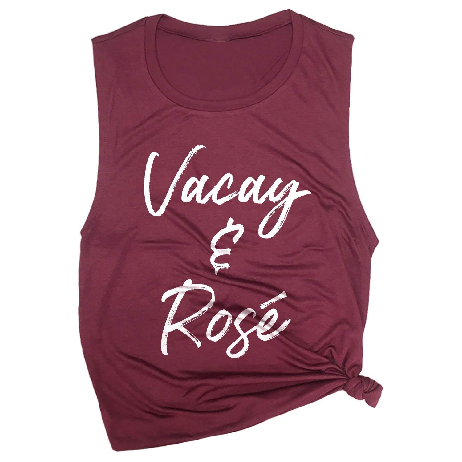 Vacay & Rosé Summer Vacation Graphic Muscle Tee - Perfect for Beach Parties, Workouts & Casual Wear