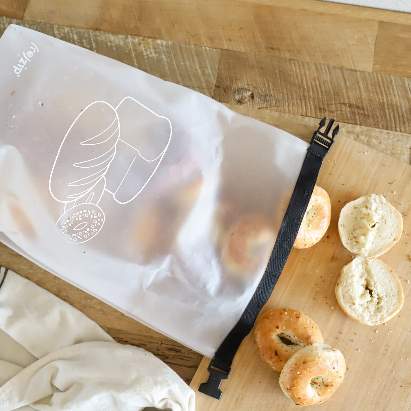 Reusable BPA-Free Food Grade Storage Bags for Bread, Bagel & Pantry Items | Machine Washable Roll Top Design | Keep Baked Goods Fresh Longer | Perfect for Home, Picnics & Meal Prep