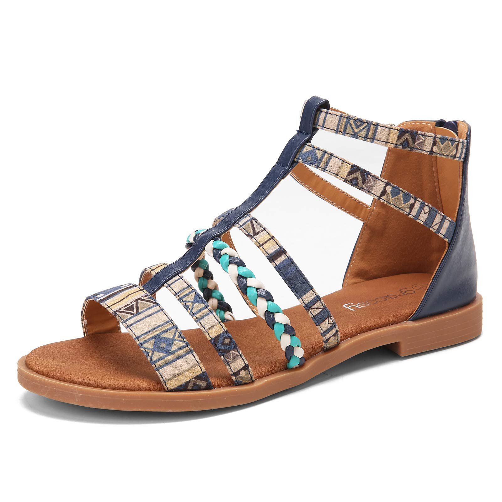 **GracoSy Women's Flat Wedge Sandals - Gladiator Summer Dress Sandals with Woven Straps & Ankle Strap | Comfortable Flip Flops for Beach, Vacation & Casual Outings**