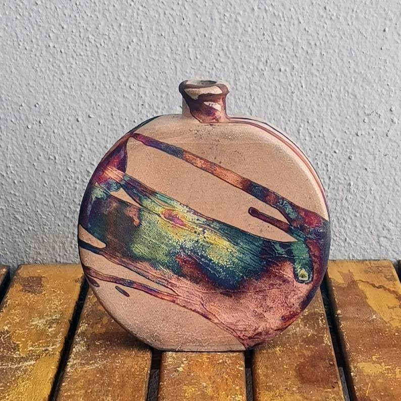 Handmade Ceramic Raku Vase 6.1 inch - Boho Home Decor, Unique Wedding Gift for Bridesmaids, Thoughtful Present for Mom - Perfect for Living Room Centerpiece, Housewarming Gift & Boho Chic Interior Design