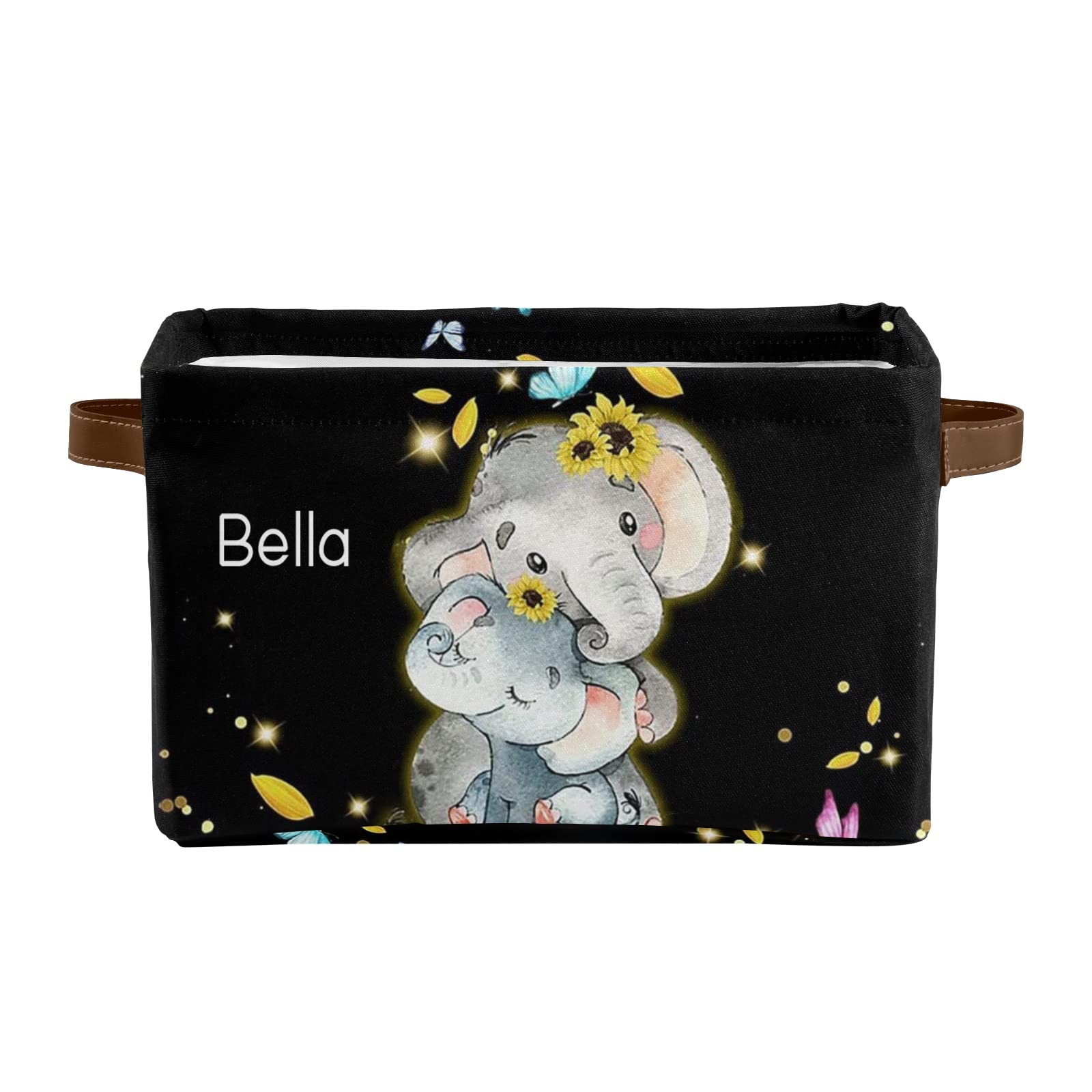 Personalized Elephant Canvas Storage Basket with Name - Waterproof Nursery Organizer, Baby Girl Gift for Clothes & Toys - Ideal for Nursery, Playroom & Baby Shower (1 Pack)