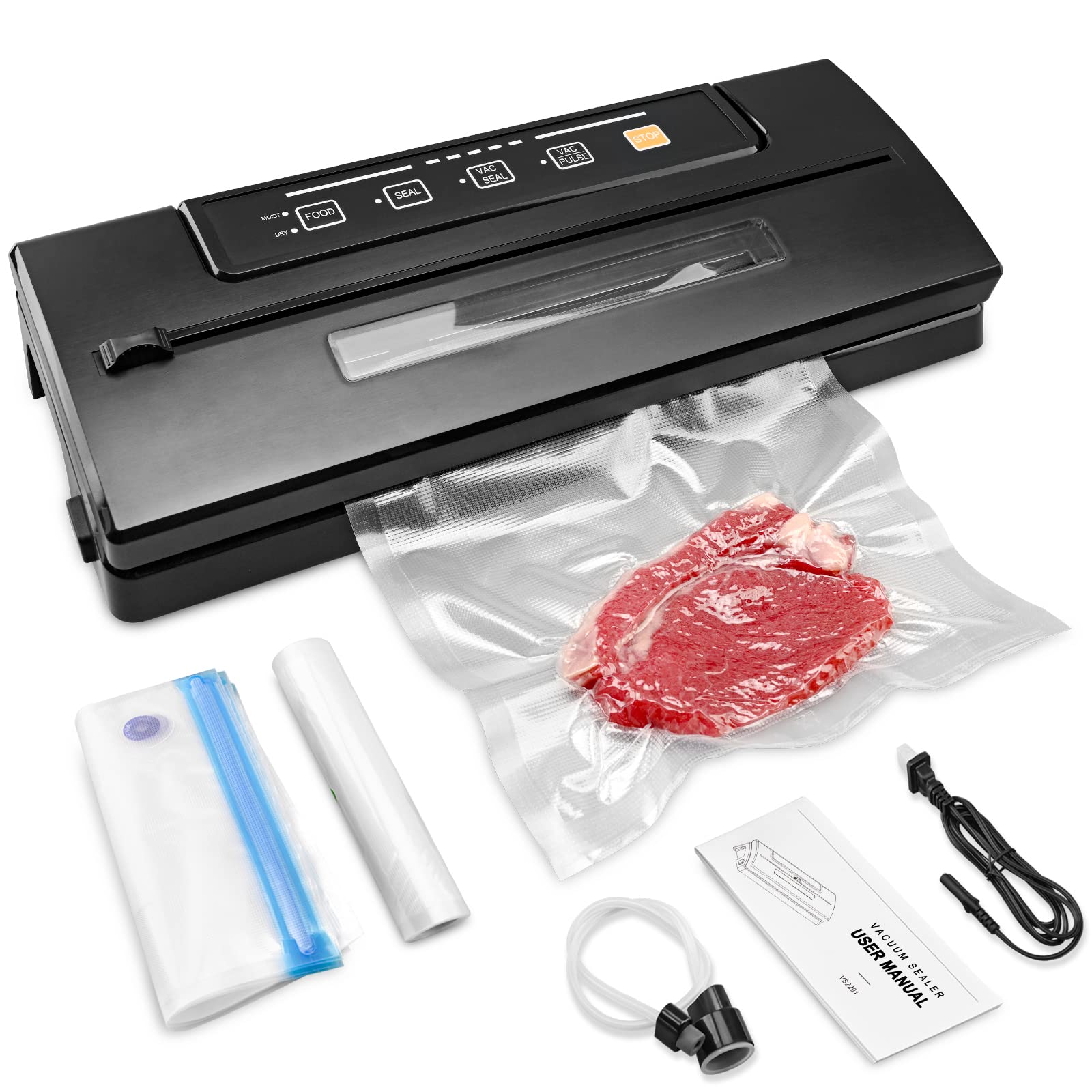 Toprime Vacuum Food Sealer Machine - 80kPa Powerful Sealing System with Roll Bag Cutter, Sous Vide Bags & Hose | Dry & Moist Food Modes for Meal Prep, Sous Vide Cooking, Food Storage & Freezing | Perfect for Home Kitchen, Camping & Food Preservation