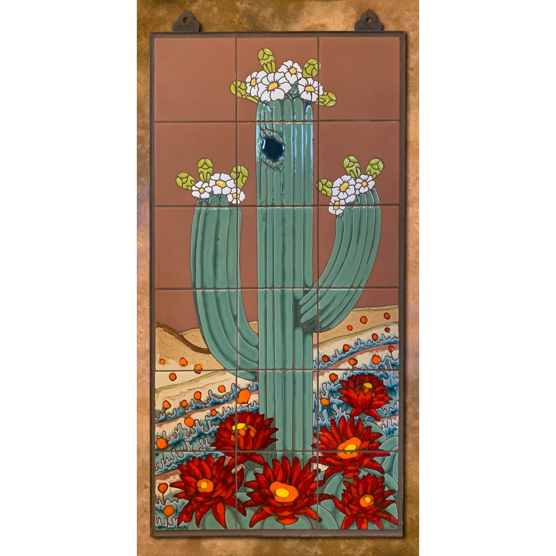 Authentic Saguaro Cactus on Terra Cotta 18x36 Inch Wall Mural - Perfect for Southwestern Home Decor, Office, or Restaurant Interior Design