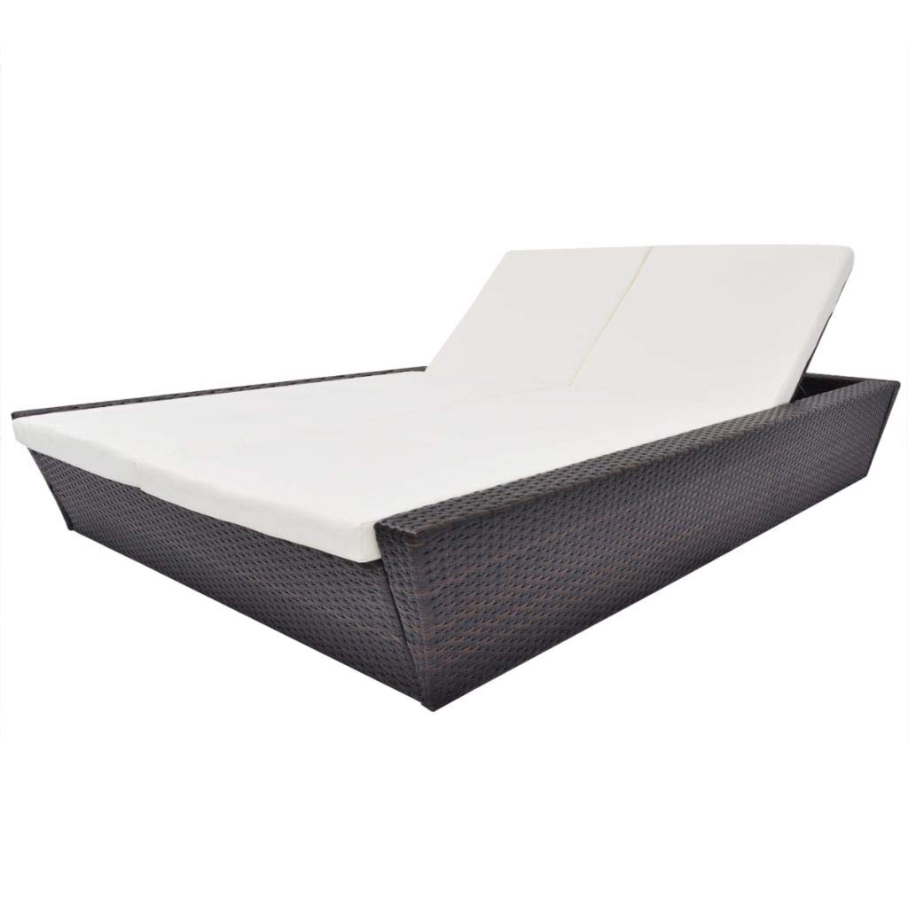 **Brown Poly Rattan Sunbed with Cushion - Convertible Sun Lounger Chaise Lounge for Garden, Patio, Balcony | Outdoor Daybed & Seating Furniture for Relaxing & Sunbathing**