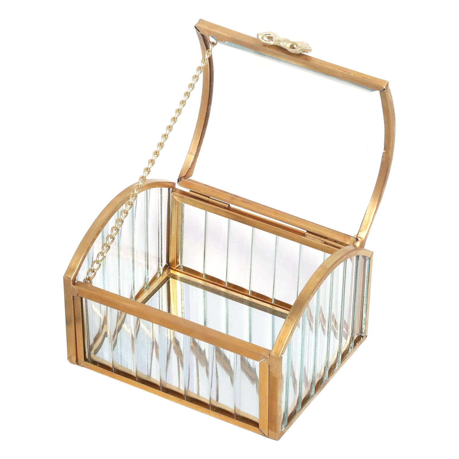 LONGSHENG Elegant Gold Jewelry Trinket Box - Glass Decorative Storage Box for Bracelets, Necklaces, Rings & Watches - Perfect for Vanity, Dresser & Gift Giving (Small Size) - Since 2001