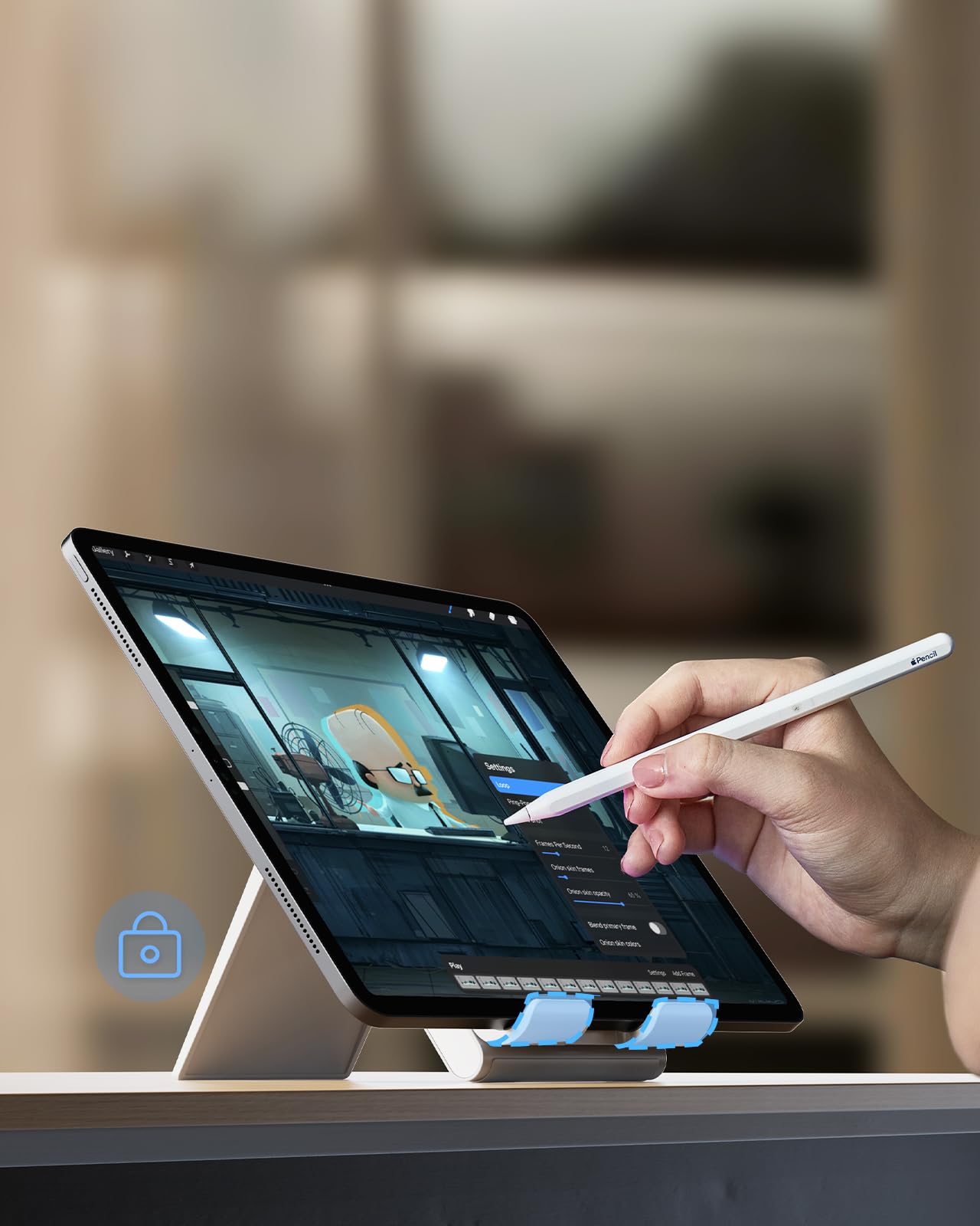 SAIJI Adjustable Tablet Stand Holder - Portable Foldable Desktop Stand Dock for iPad, iPhone, Nintendo Switch, Samsung Galaxy & Kindle Fire - Gray - Perfect for Home, Office & Travel Use