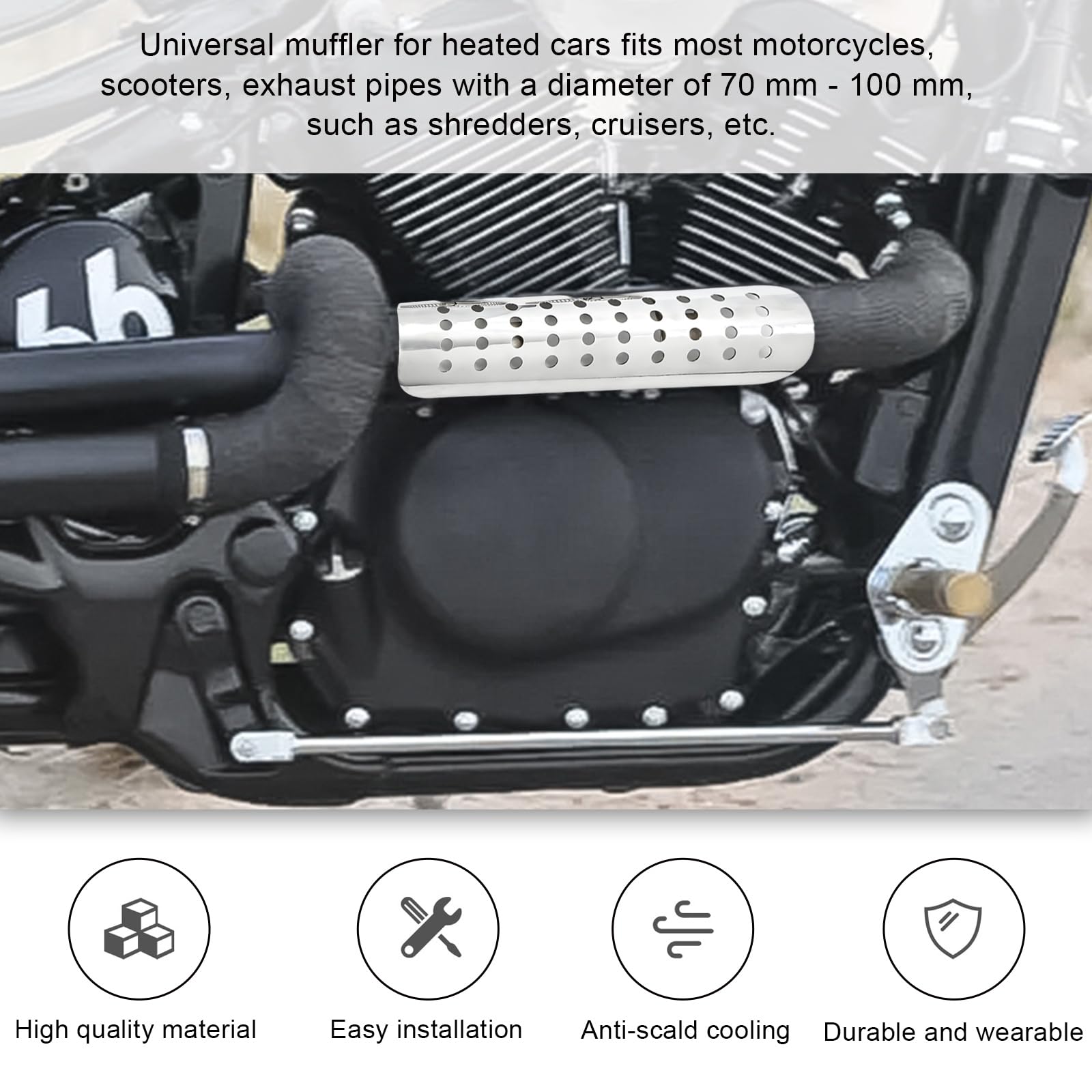 Aluminum Motorcycle Exhaust Heat Shield Cover Guard with 2 Stainless Steel Clamps - High Temperature Protection for Motorbike Pipes - Durable Silver Motorcycle Accessories for Cruiser, Sport Bike & Off-Road Riding