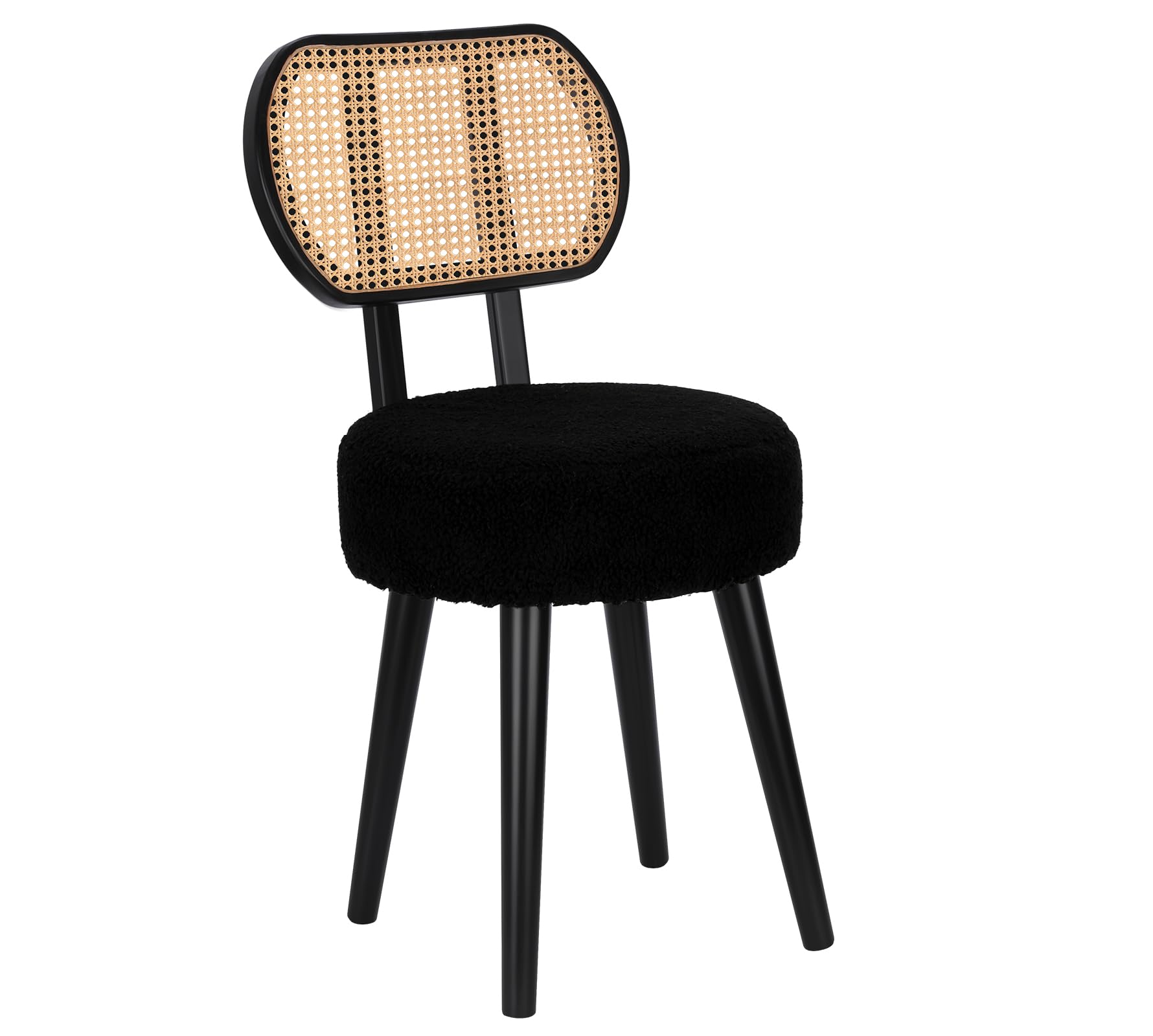 ZYBT Rattan Dining Accent Chair - Upholstered Wood Boucle Boho Mid Century Vanity Chair, 1 Piece - Perfect for Dining Room, Bedroom, or Boho Home Decor
