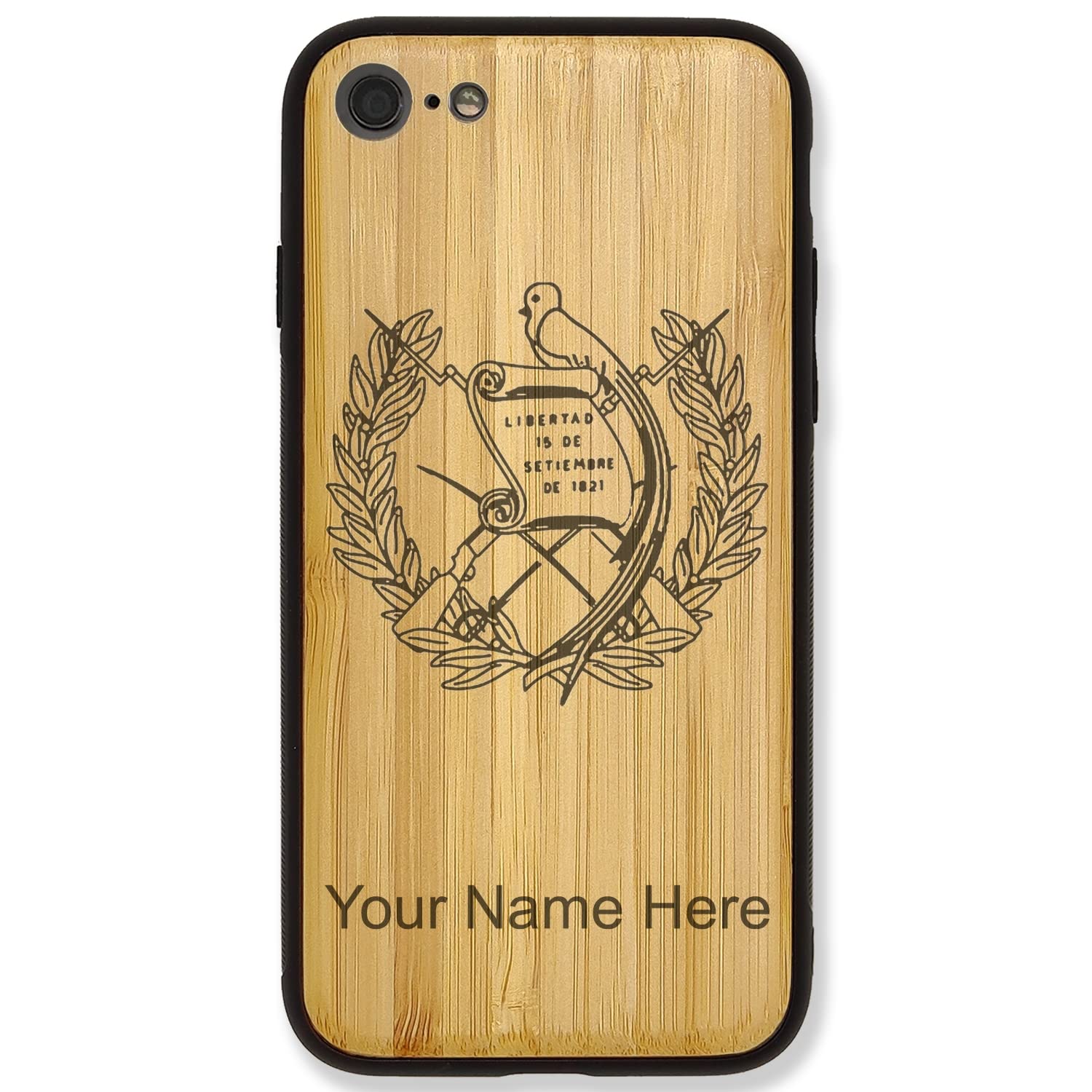 Premium Bamboo Phone Case Compatible with iPhone 6 & 6s - Custom Engraved Guatemala Flag Design - Durable & Eco-Friendly Protective Cover for Everyday Use, Travel, and Gifts