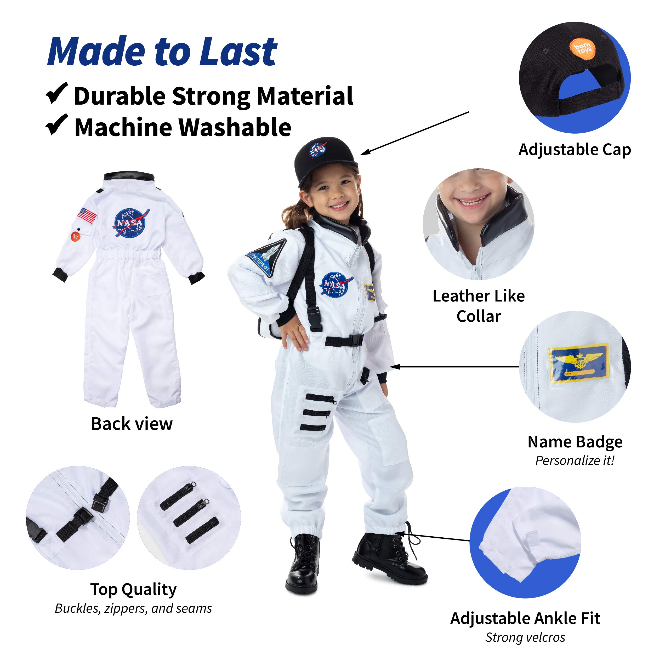 Born Toys Astronaut Costume for Kids Ages 3-7 | Washable Pretend Play Dress Up Outfit for Toddlers & Preschoolers - Perfect for Space-Themed Parties, Halloween & Imaginative Play
