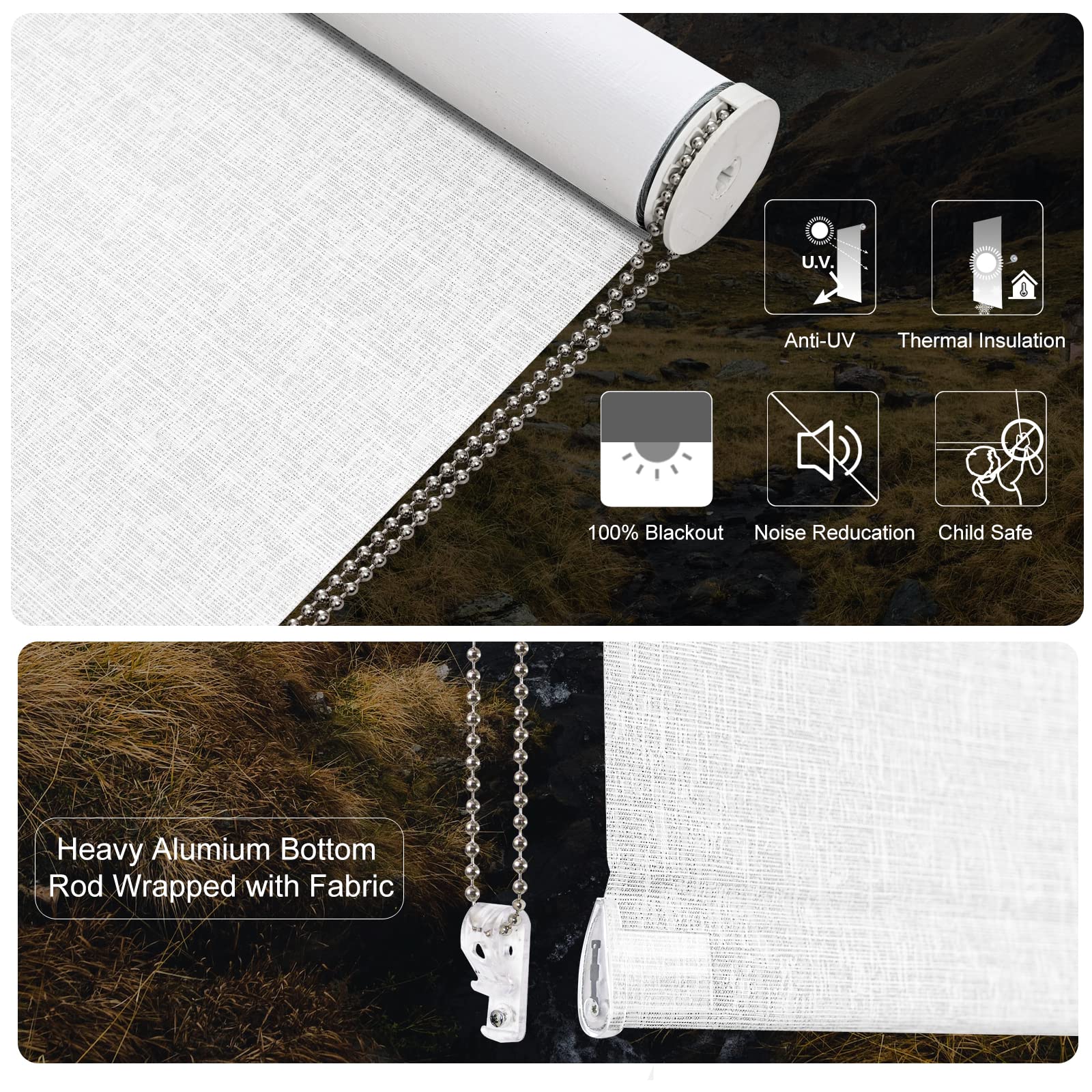 Persilux 100% Blackout Roller Shades for Windows - 72
