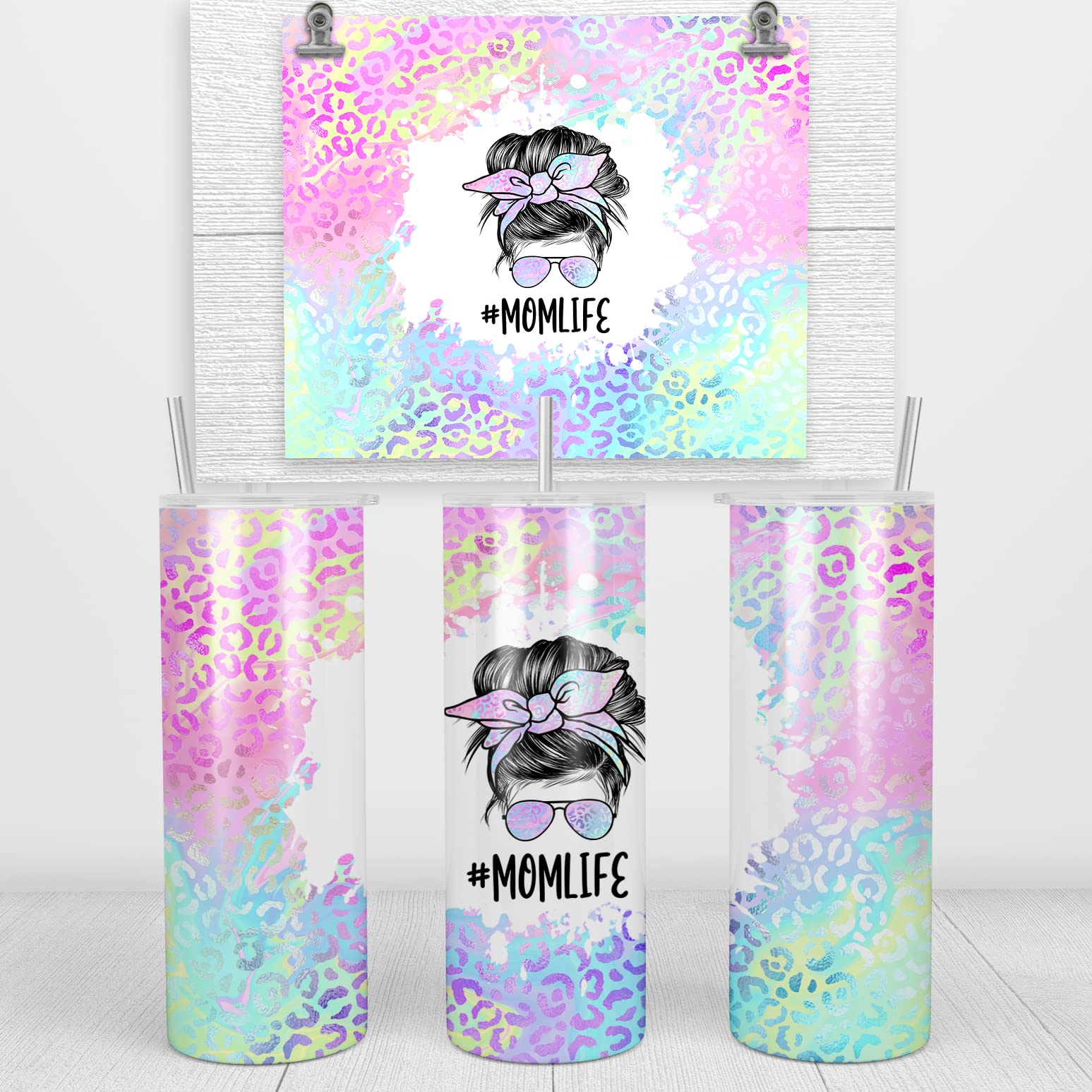 YouNique Designs 20oz Iridescent Leopard Print Stainless Steel Tumbler with Straw & Lid - Insulated Skinny Coffee Cup for Women, Mom Life Travel Mug - Perfect for Coffee, Tea, Water & On-the-Go Use