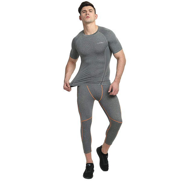 Gray 3/4 Tights Pants for Youth & Men - Athletic Compression Leggings for Running, Workout & Sports - Comfortable Stretchable Activewear for Gym & Training