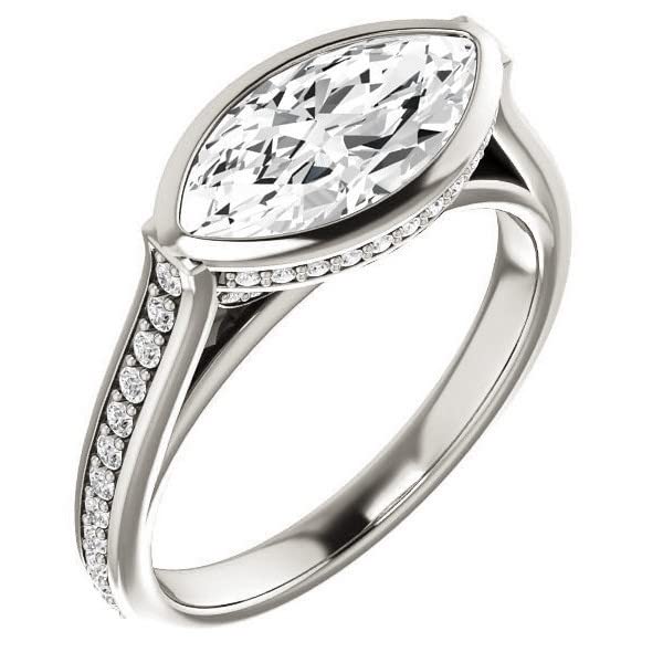 3 CT Marquise Colorless Moissanite Engagement Ring Set for Women - Sterling Silver Wedding Bridal Ring Set with Diamond Solitaire Bezel - Perfect for Proposals, Anniversaries & Special Gifts