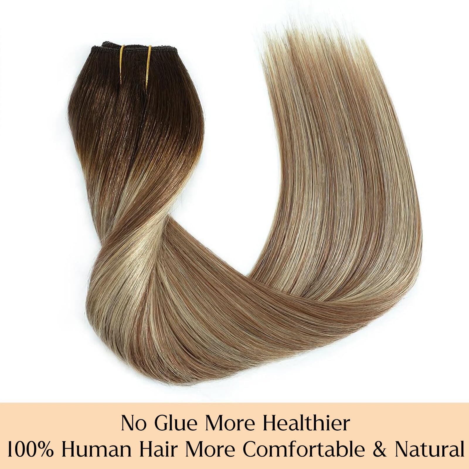 12 Inch Chocolate Brown to Light Brown Blonde Straight Real Human Hair Extensions with Invisible Fish Line Wire - Perfect for Daily Wear, Parties & Special Occasions